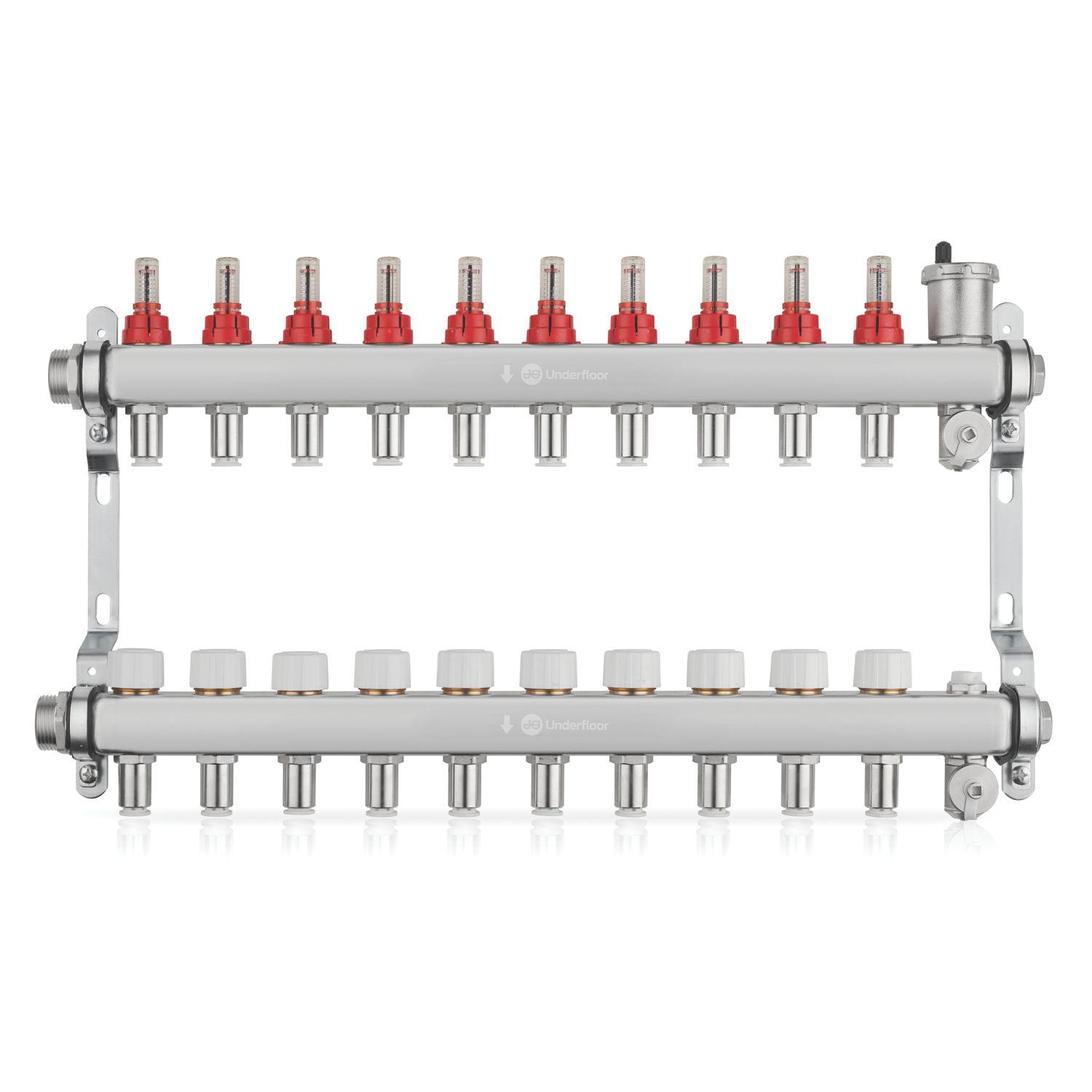 JG Underfloor 10 Port LowFit Heating Manifold Brushed Steel (815TY)