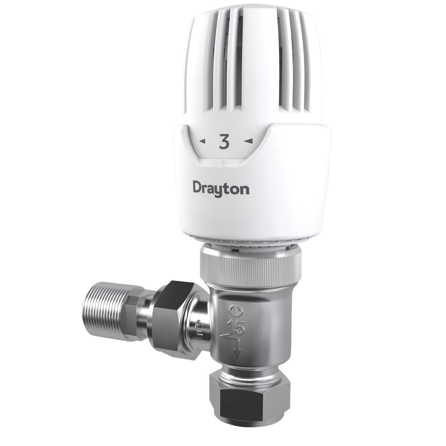 Drayton RT414 15mm x 1/2" White Angled Traditional Thermostatic Radiator Valve Head & Body (8165R)