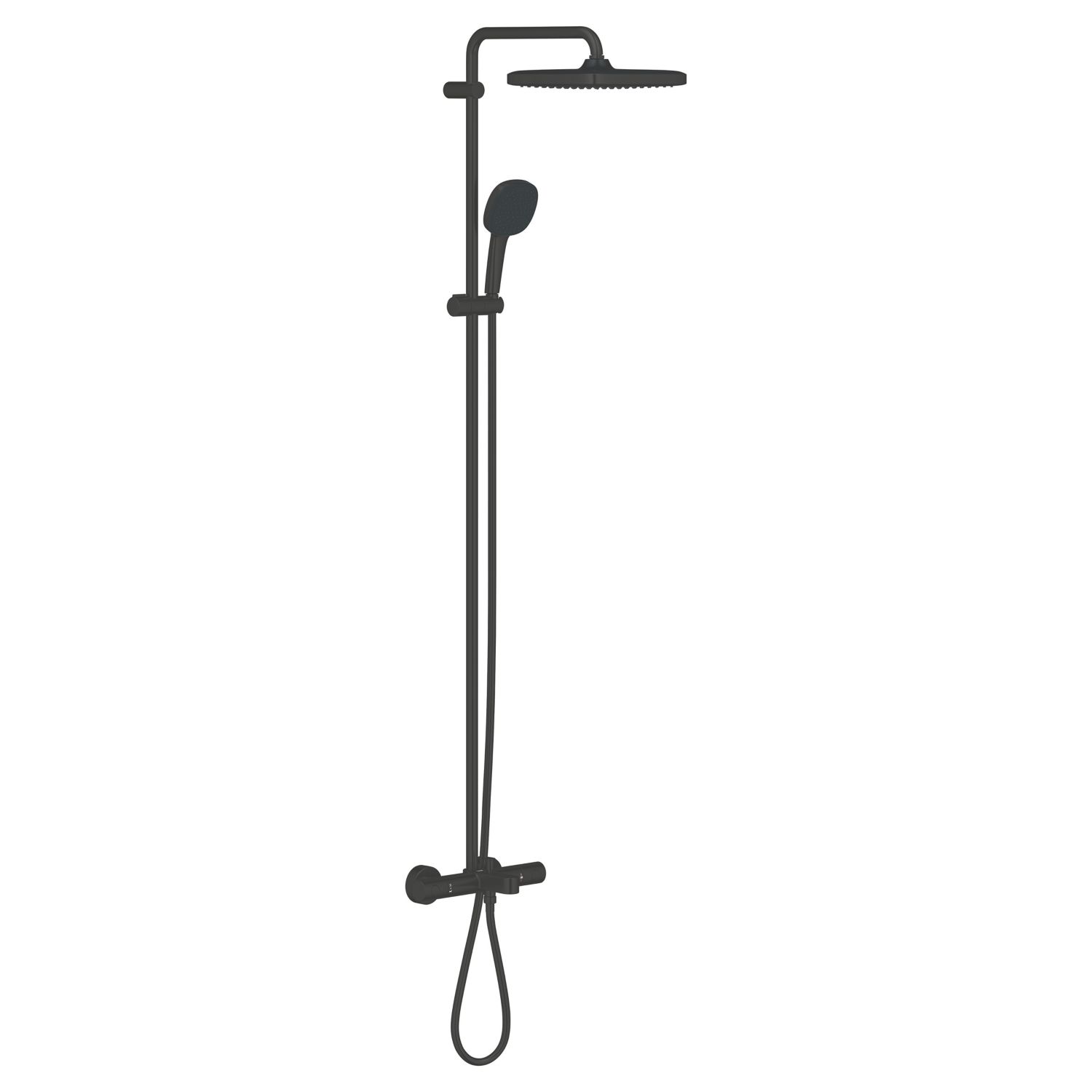 Grohe Vitalio Comfort 250 HP Rear-Fed Exposed Matt Black Thermostatic Shower System with Bath Outlet (816YX)