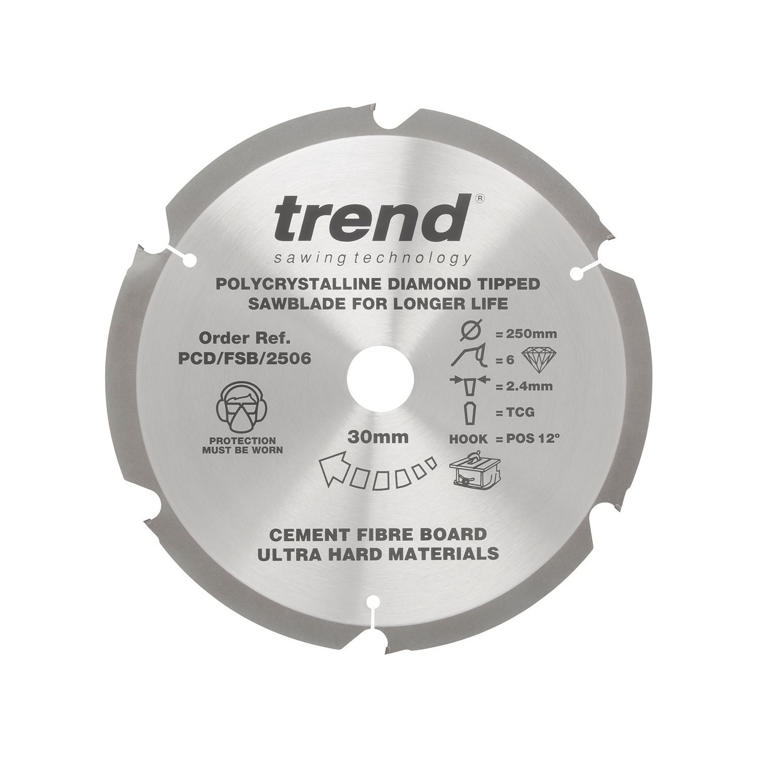 Trend PCD/FSB/2506 Multi-Material Fibreboard Saw blade 250mm x 30mm 6T (822GY)