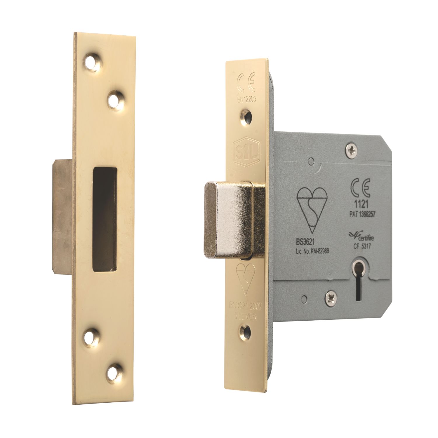 Smith & Locke Fire Rated 5 Lever Brass Deadlock 76mm Case - 57mm Backset (822PX)