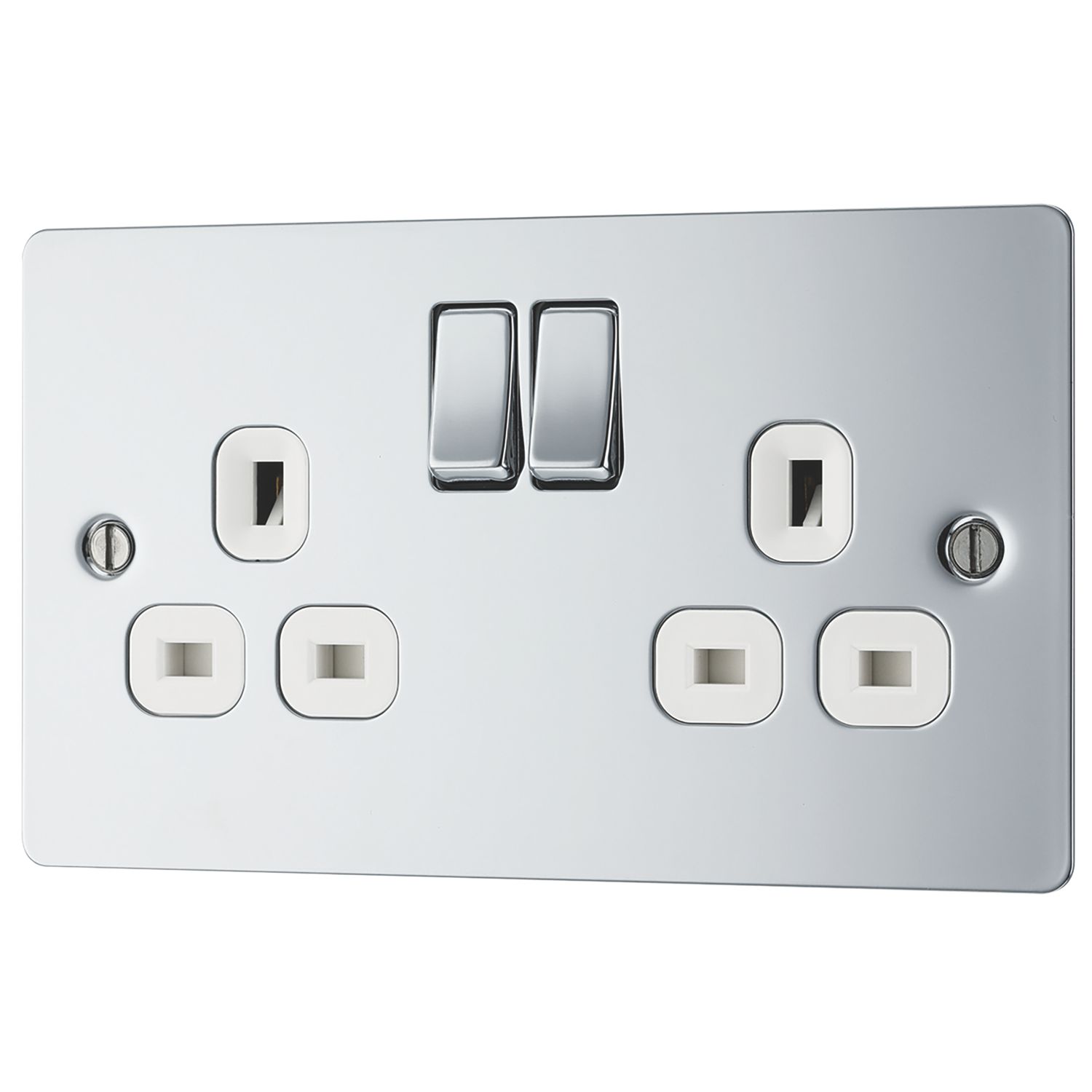 LAP 13A 2-Gang DP Switched Plug Socket Polished Chrome with White Inserts (82375)