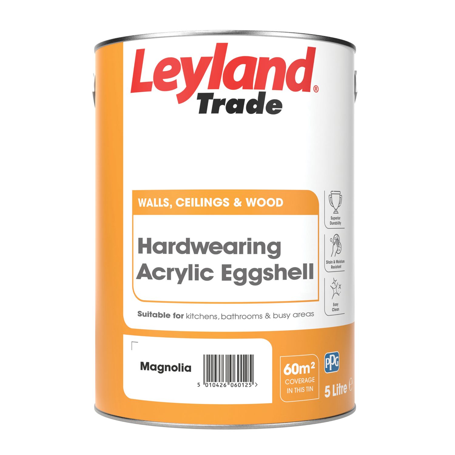 Leyland Trade 5Ltr Magnolia Mid-Sheen Emulsion Kitchen & Bathroom Paint (832AP)