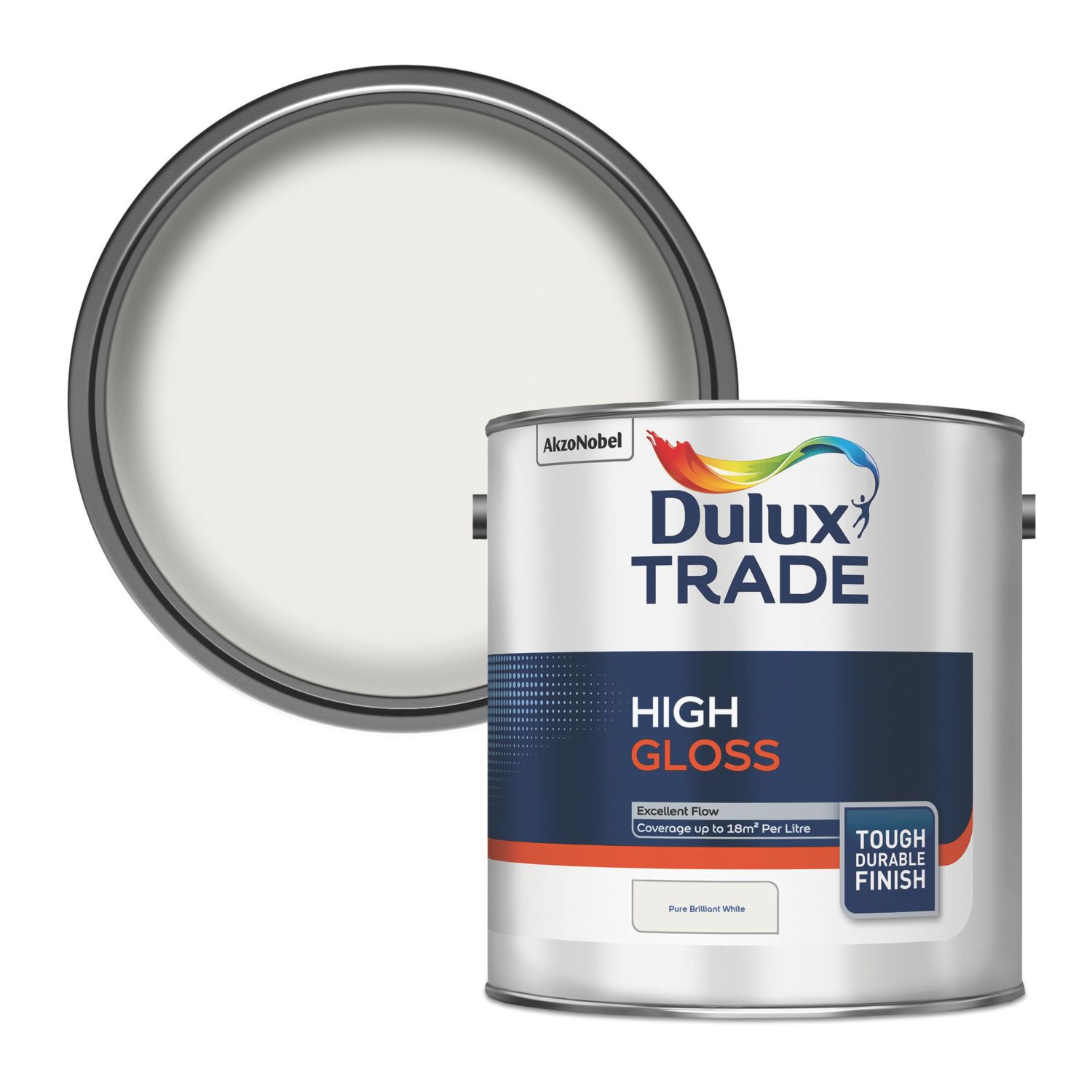 Dulux Trade 2.5Ltr Pure Brilliant White High Gloss Solvent-Based Trim Paint (83378)