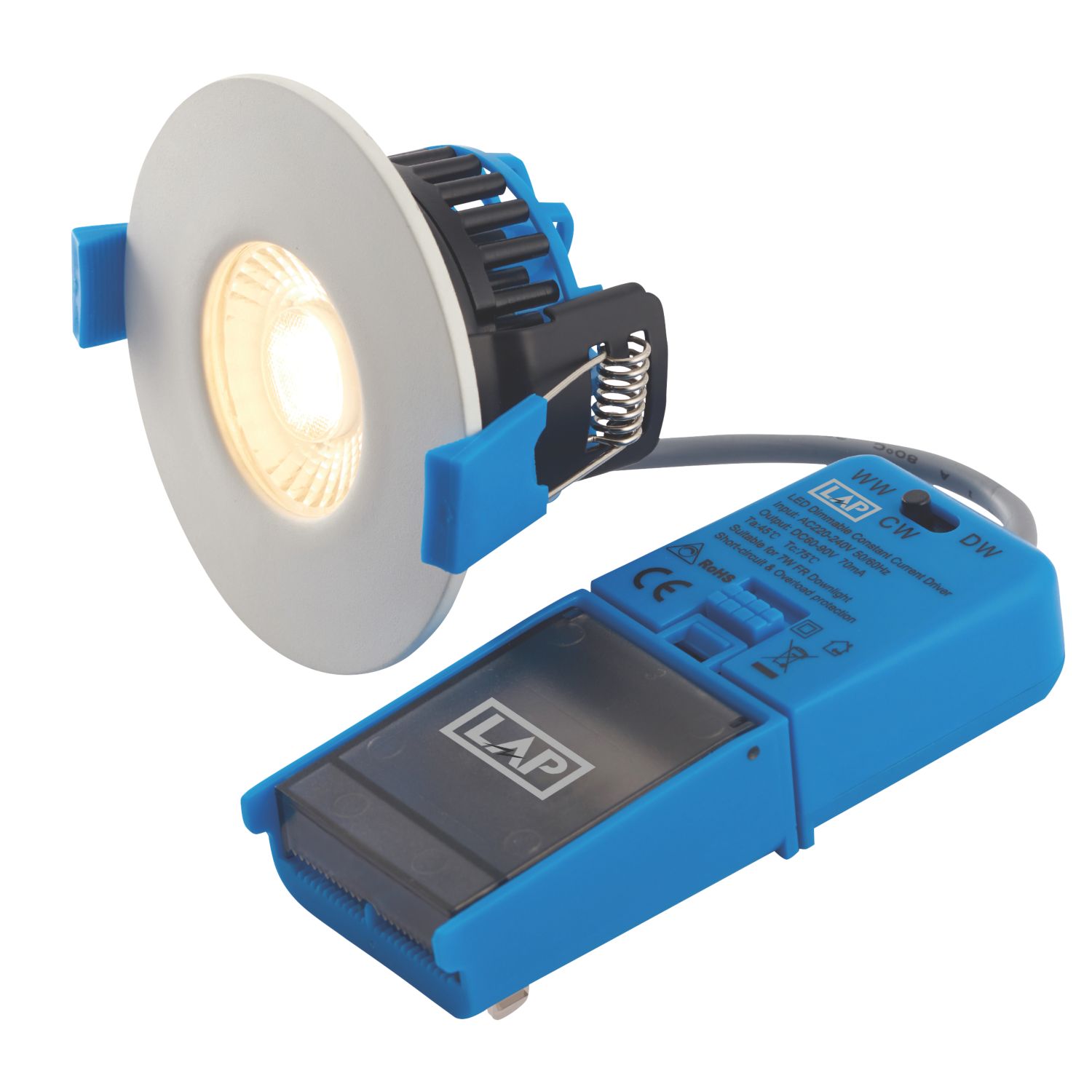 LAP CosmosPro Fixed Fire Rated LED CCT Downlight White 7W 800lm (834PG)