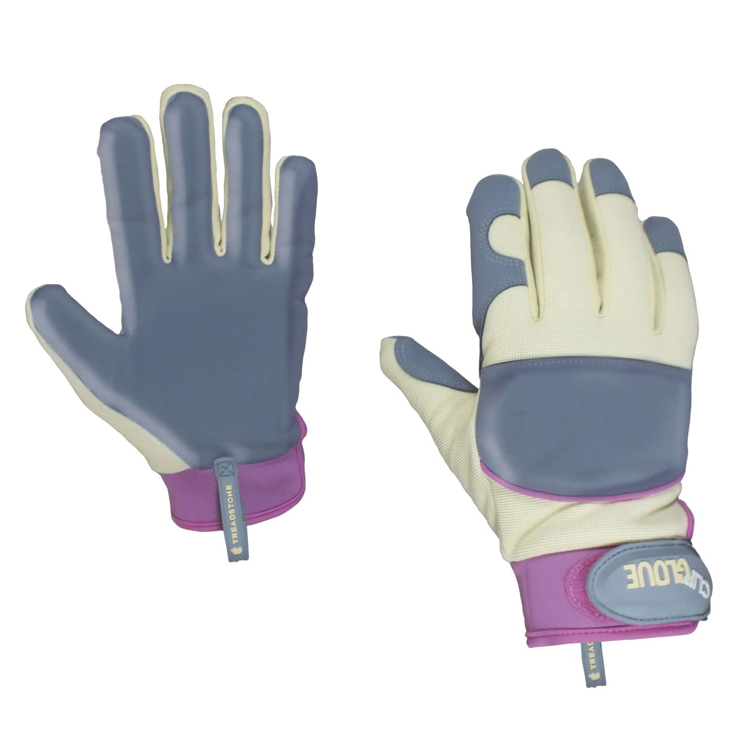 ClipGlove Leather Palm Womens Goatskin Leather Gardening Gloves Blue / Cream Small (839YE)