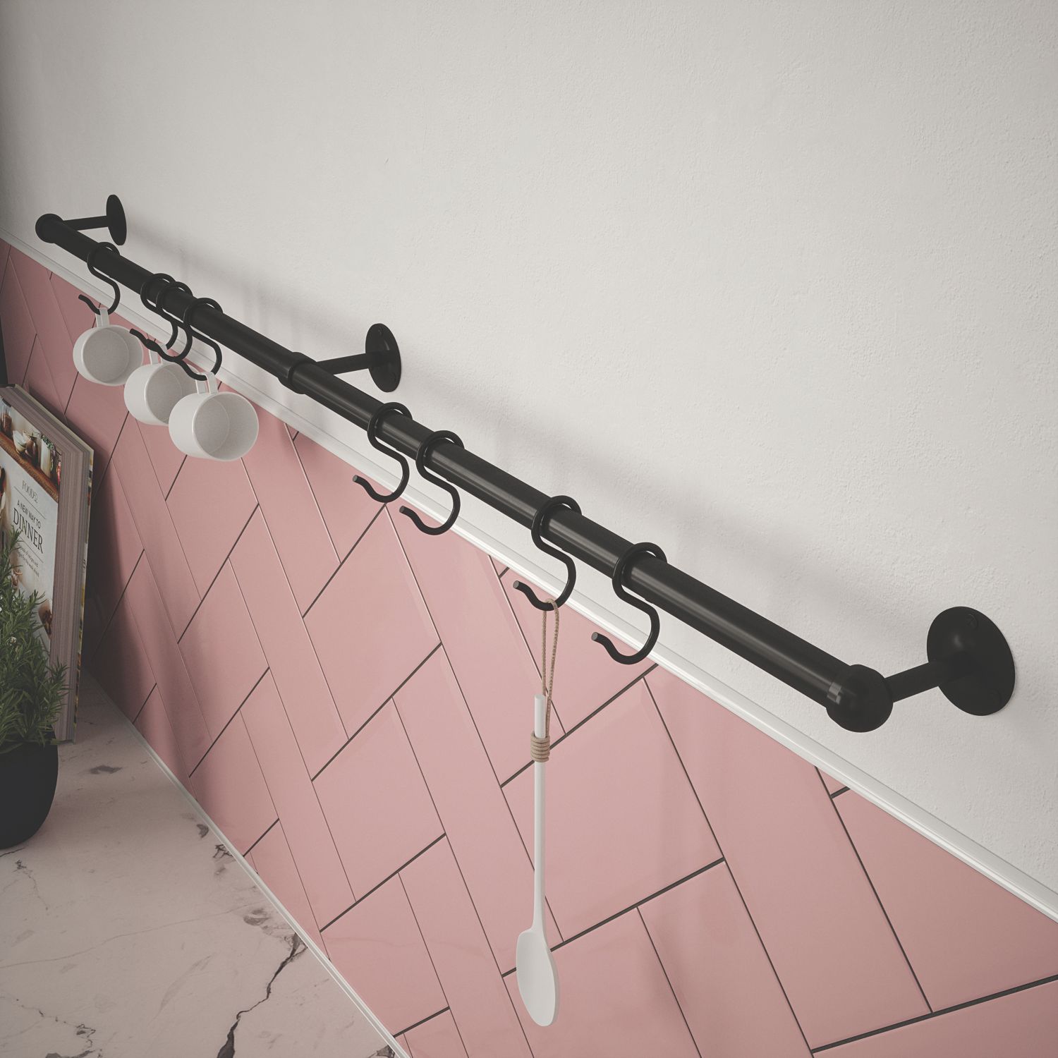 Rothley 8-Hook Utensil Rail Kit Matt Black 600mm (840RR)
