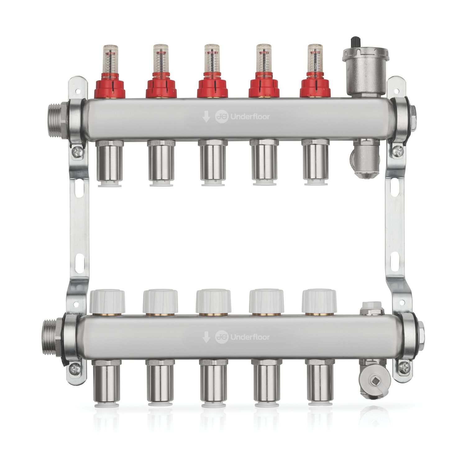 JG Underfloor 5 Port Heating Manifold Brushed Steel (842TY)