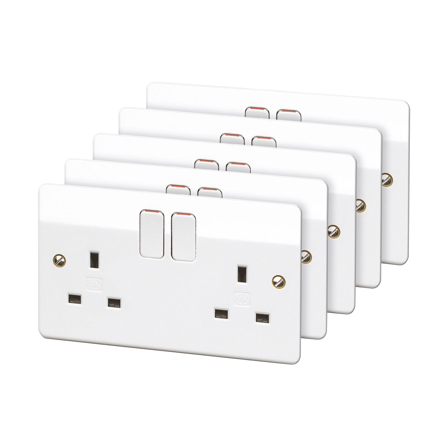 MK Logic Plus 13A 2-Gang DP Switched Plug Sockets White 5 Pack (8458R)