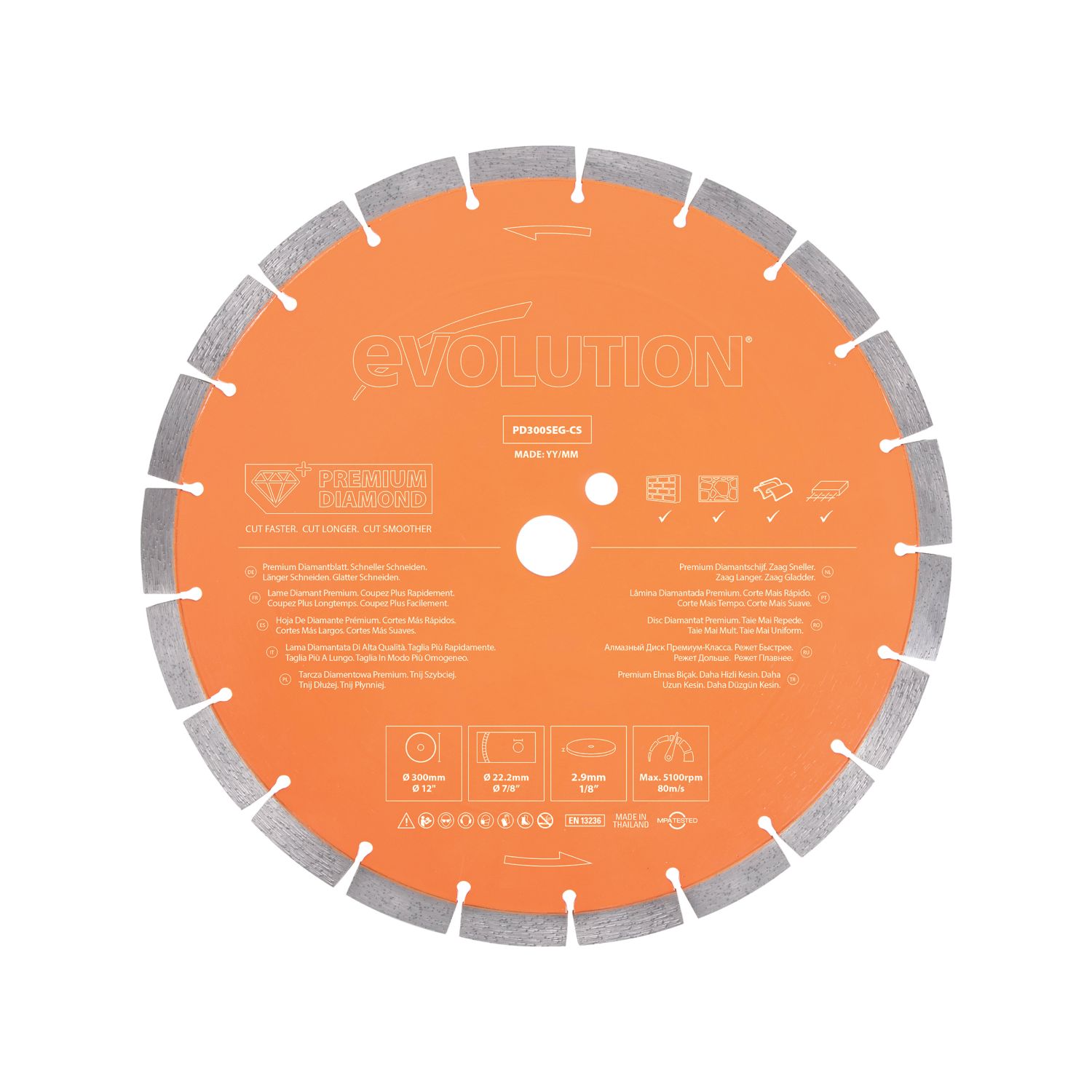 Evolution PD300SEG-CS Masonry Premium Diamond Blade 300mm x 22.2mm (848RG)