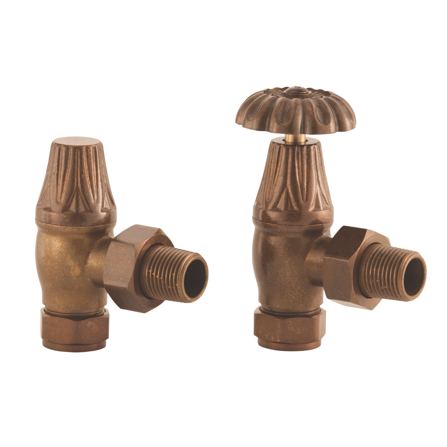 Arroll UK-10 15mm x 1/2" Antique Copper Angled & L/S Traditional Manual Radiator Valve & Lockshield (8497G)