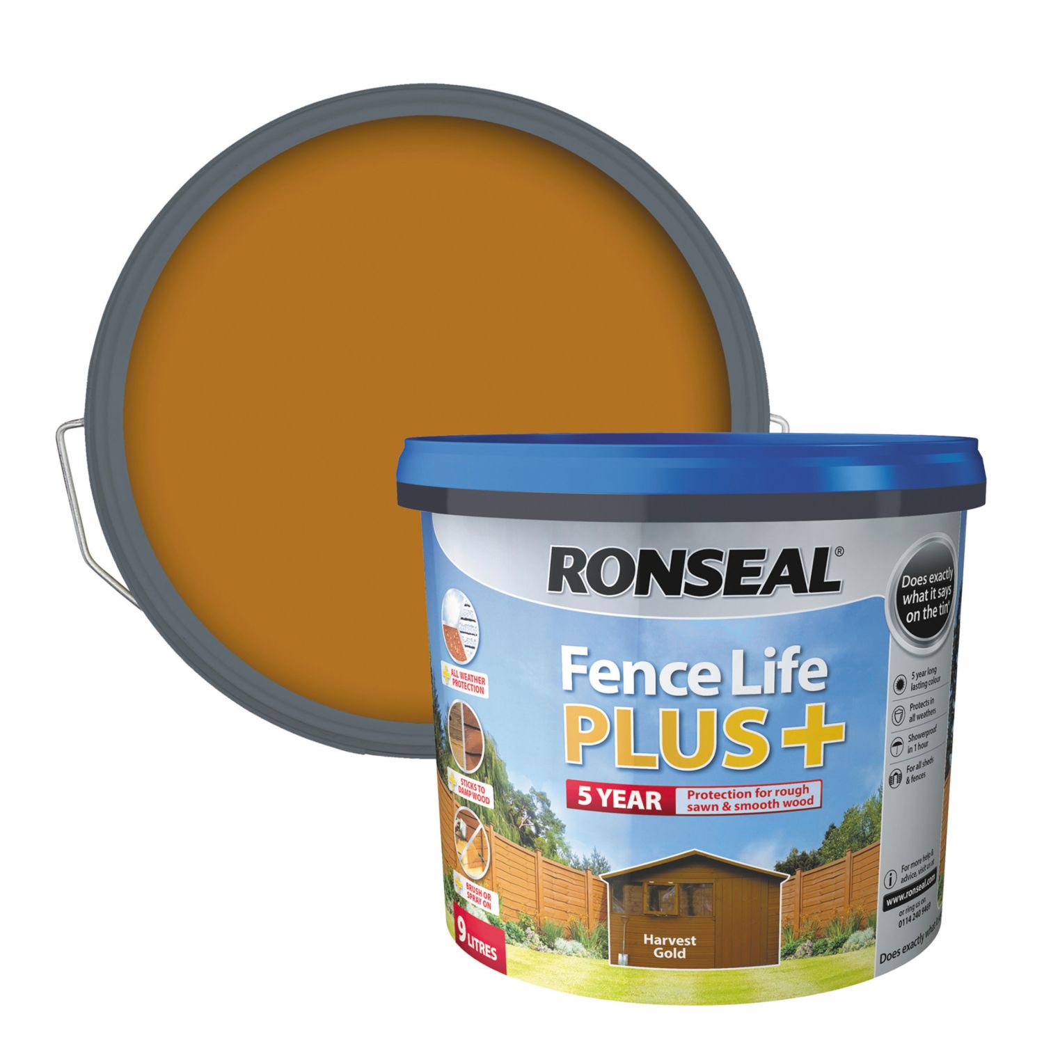 Ronseal Fence Life Plus 9Ltr Harvest Gold Shed & Fence Paint (8498X)