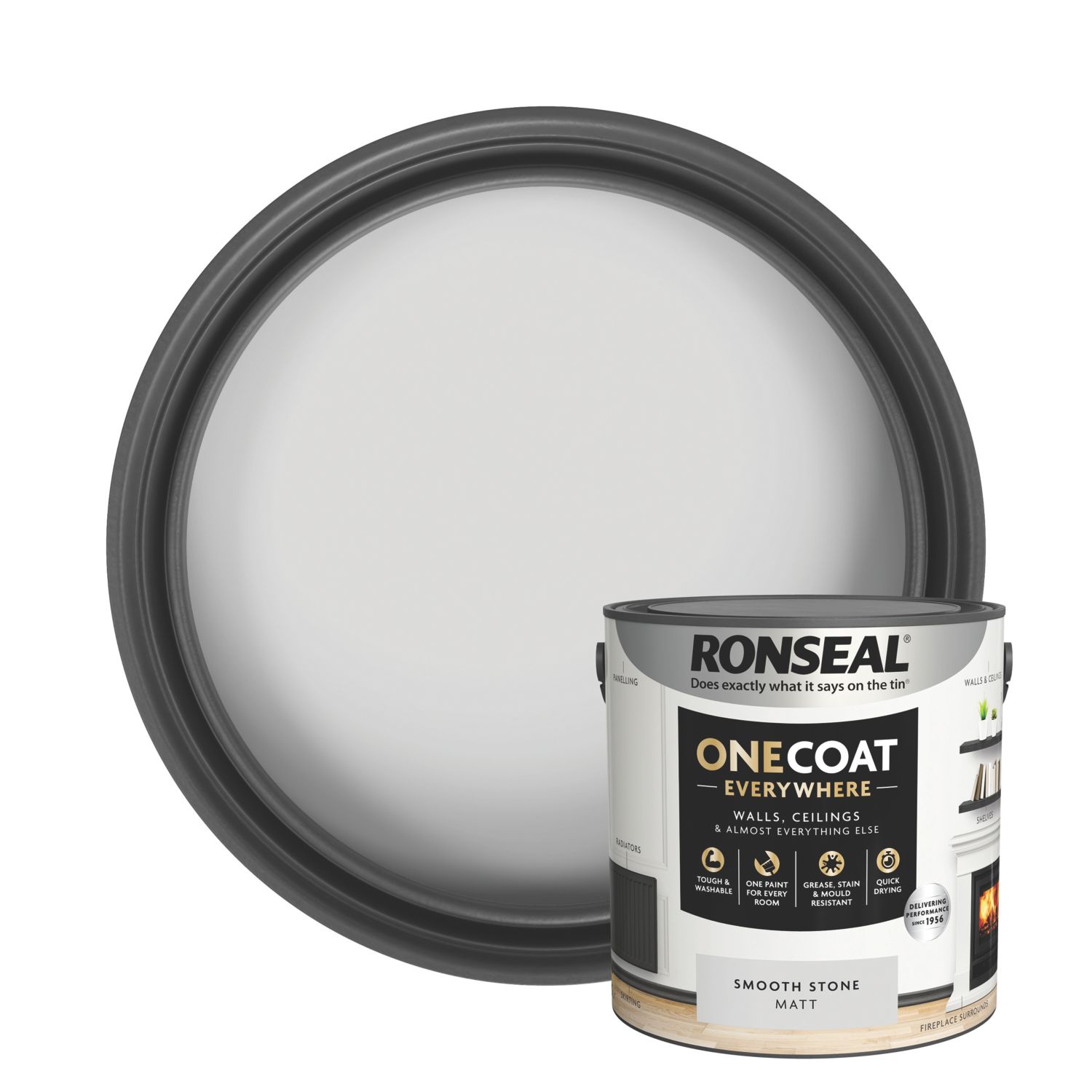 Ronseal 2.5Ltr Smooth Stone Matt Emulsion Multi Surface Paint (850CE)