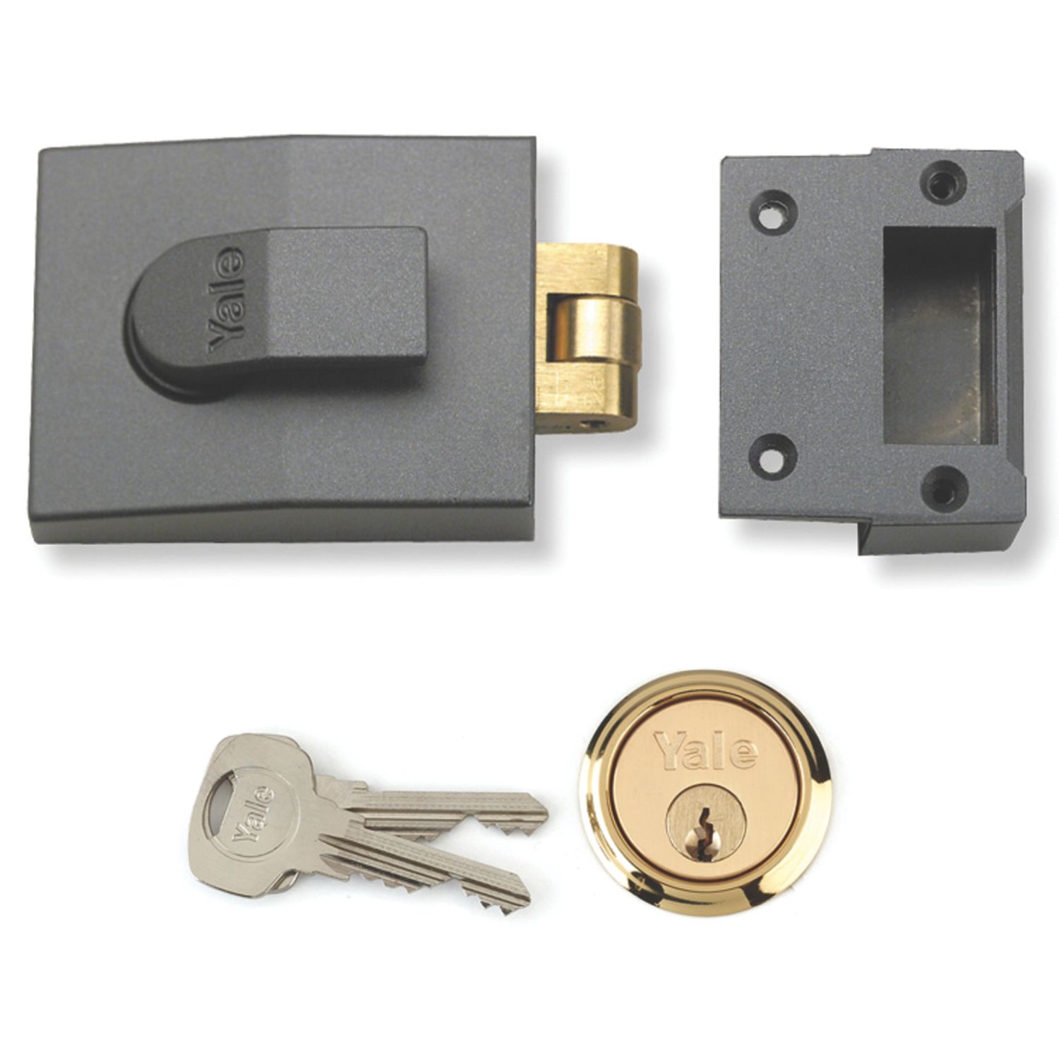 Yale 81 Roller Bolt Nightlatch Dark Metal Grey / Polished Brass 60mm Backset (850YW)