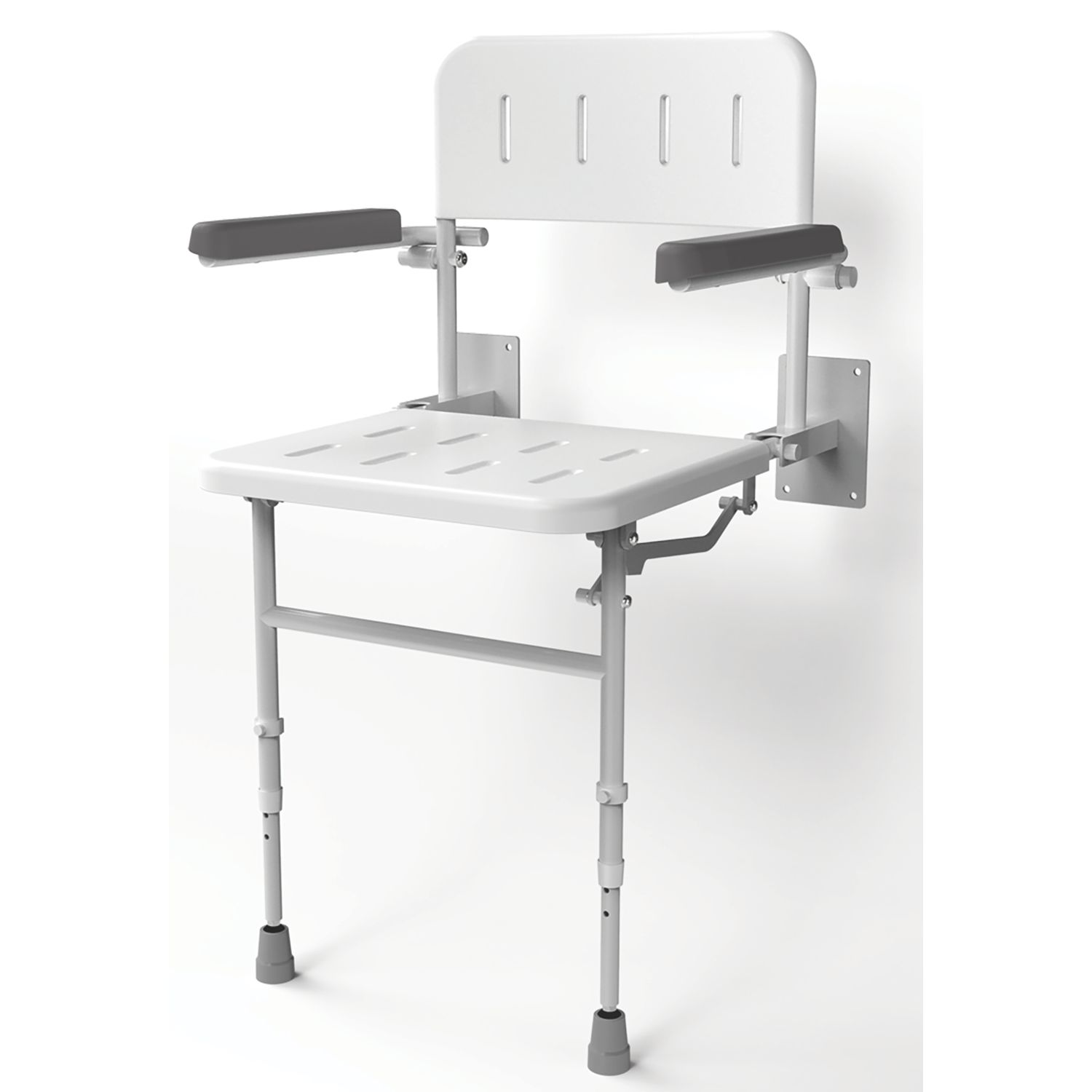 Nymas Wall Mounted Shower Seat with Back Rest And Legs White (851JM)