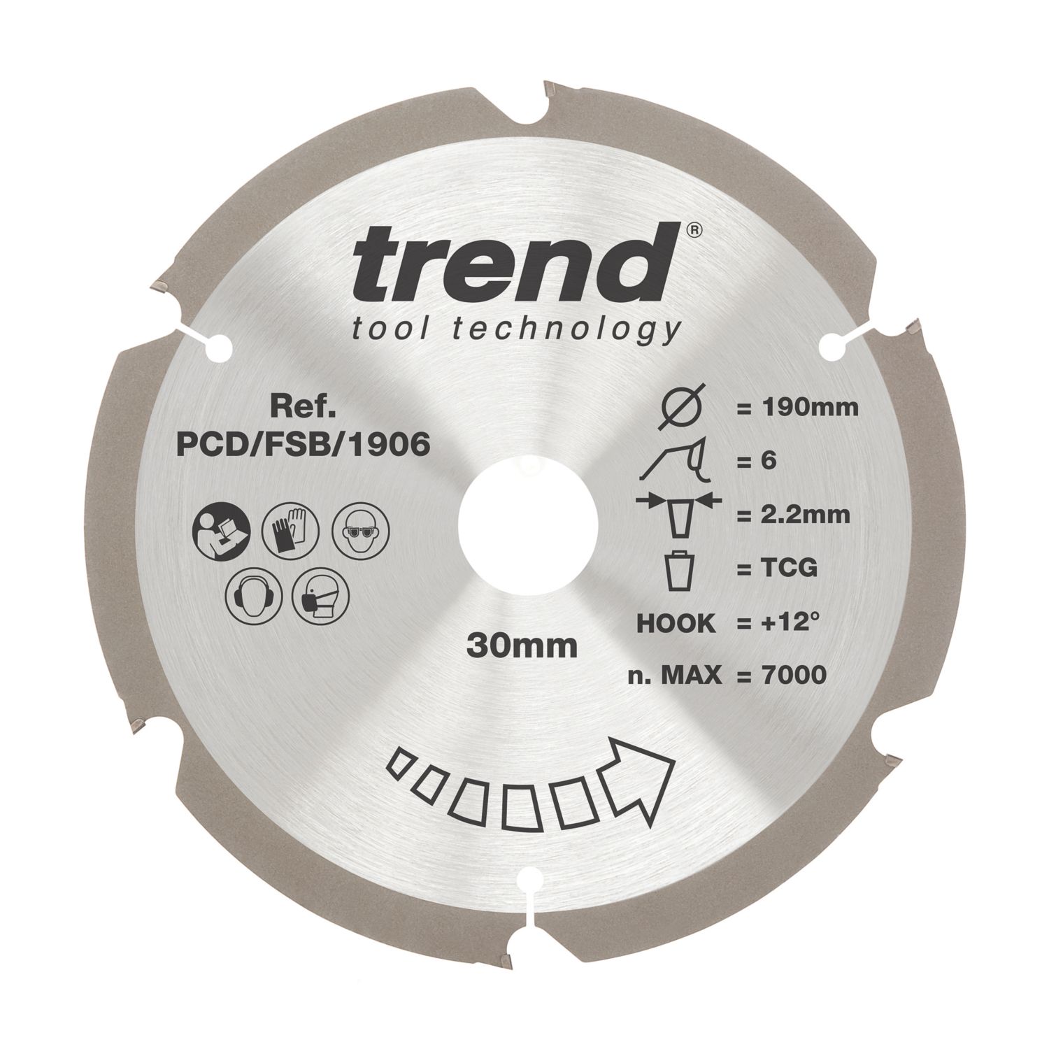 Trend PCD/FSB/1906 Multi-Material Saw Blade 190mm x 30mm 6T (856GY)