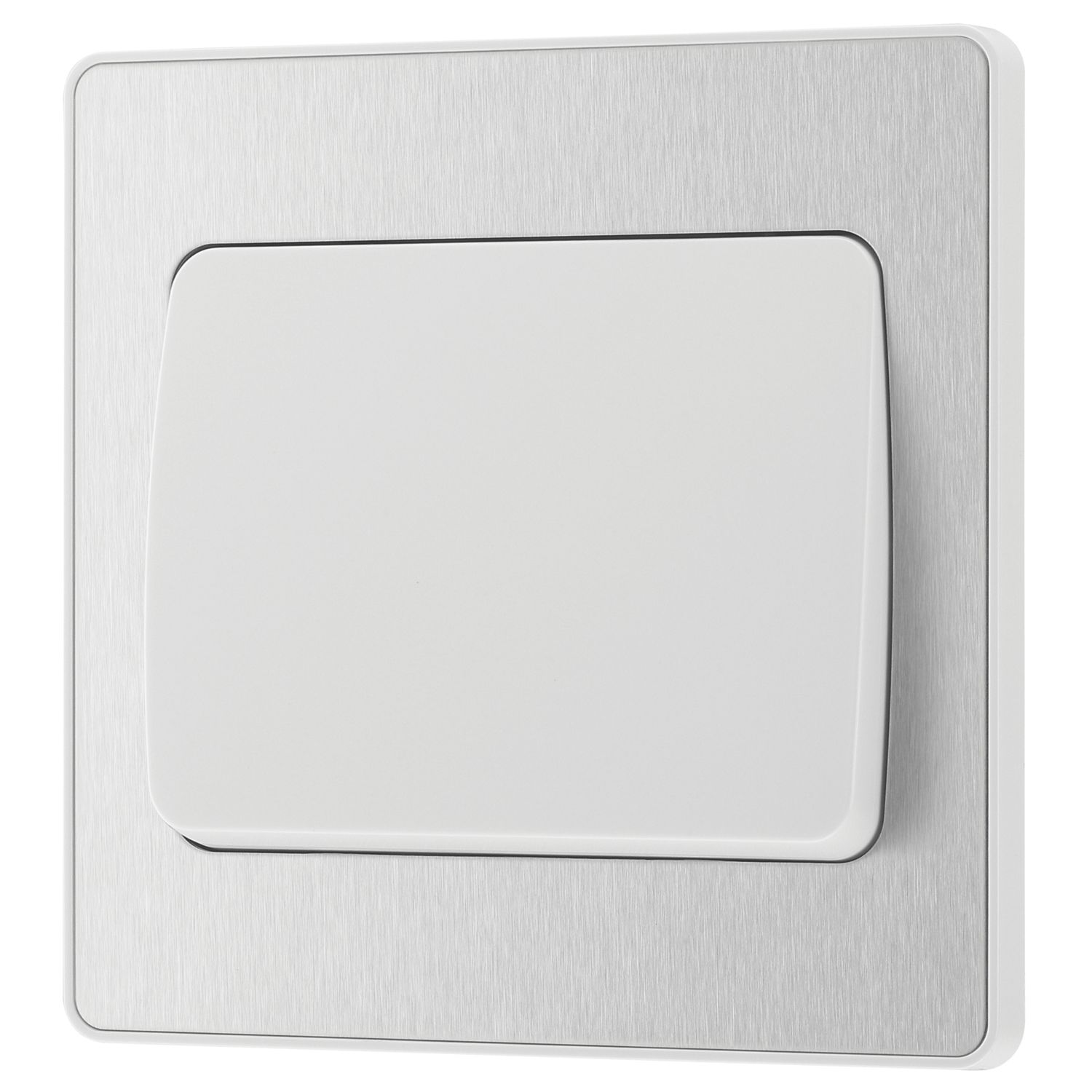 British General Evolve 20A 16AX 1-Gang 2-Way Wide Rocker Light Switch Brushed Steel with White Inserts (857PY)