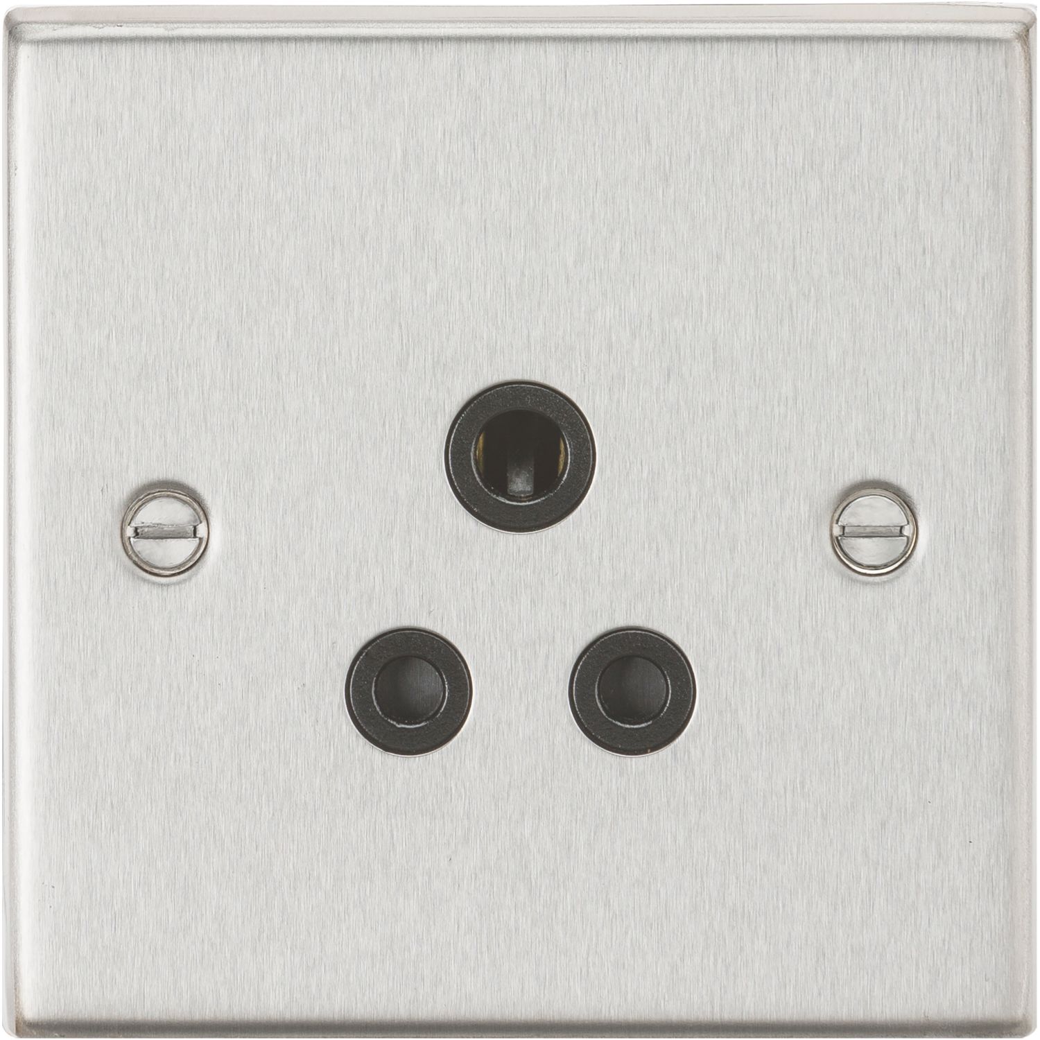 Knightsbridge 5A 1-Gang Unswitched Socket Brushed Chrome with Black Inserts (857VF)