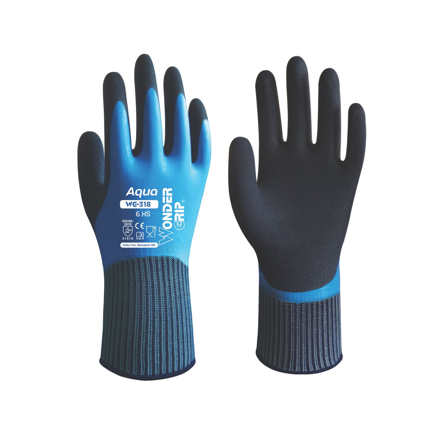 Wonder Grip WG-318 Aqua Gloves Blue X Small (863VJ)