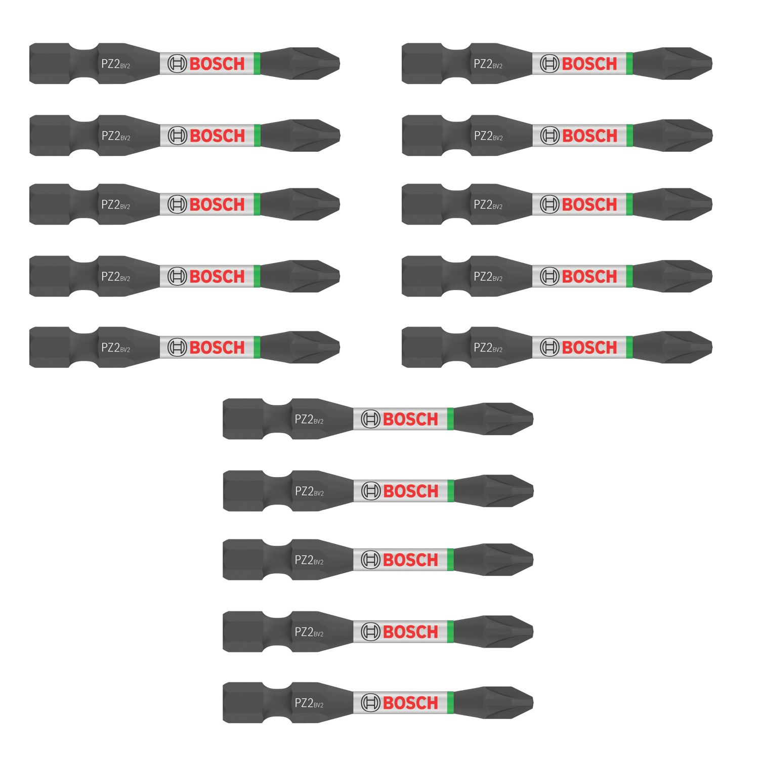 Bosch Pro 1/4" 55mm Hex Shank PZ2 Impact Screwdriver Bits 15 Pieces (865AK)