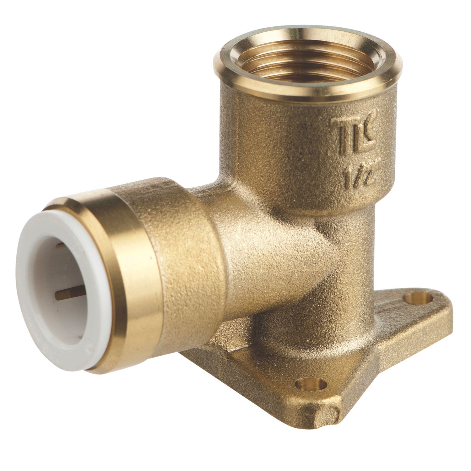 Flomasta Brass Push-Fit Adapting 90° Wall Plate Elbow 15mm x 1/2" (869KR)