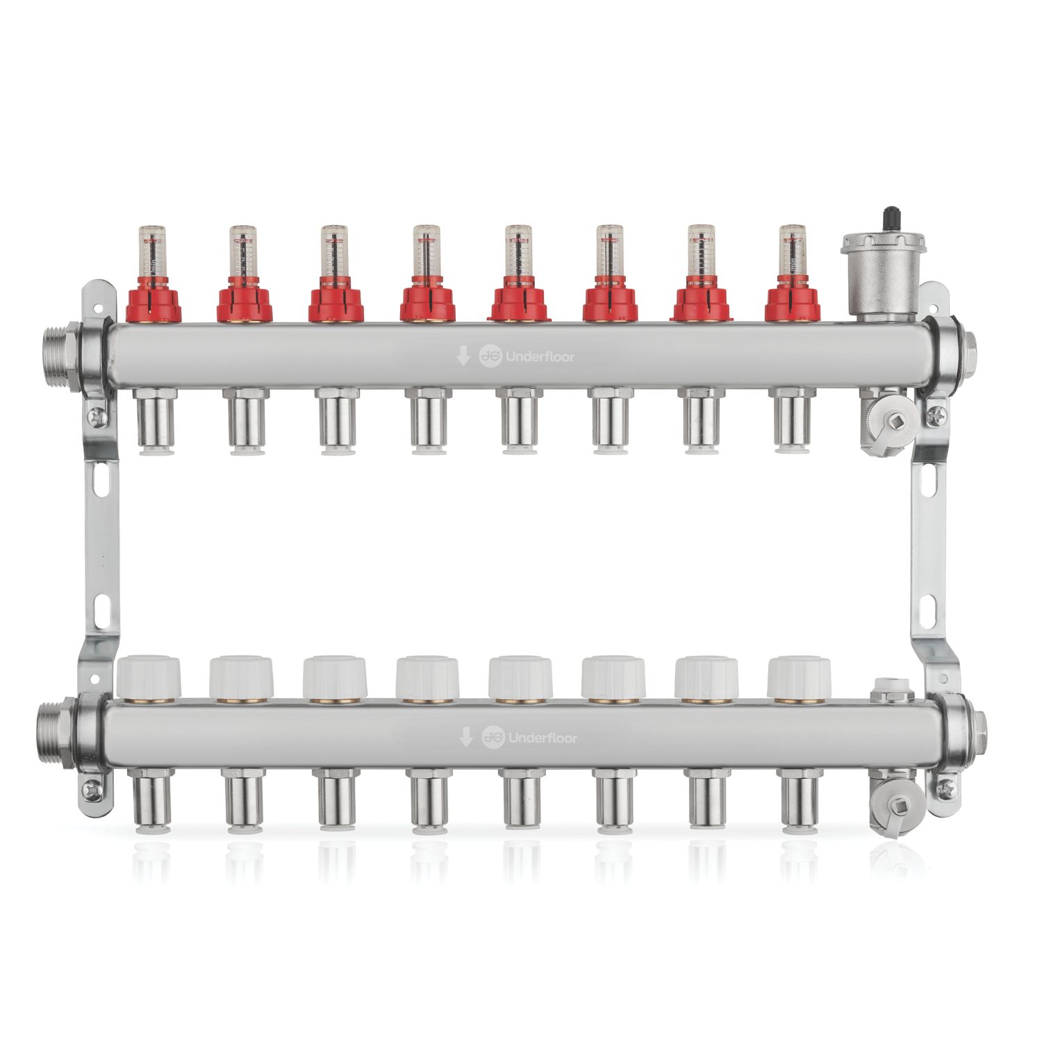 JG Underfloor 8 Port LowFit Heating Manifold Brushed Steel (869TY)