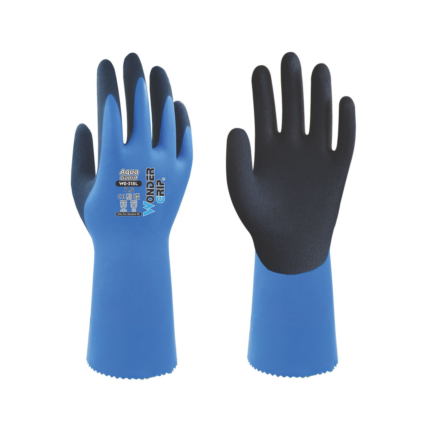 Wonder Grip WG-318L Aqua Guard Gauntlet Gloves Blue 2X Large (869VJ)