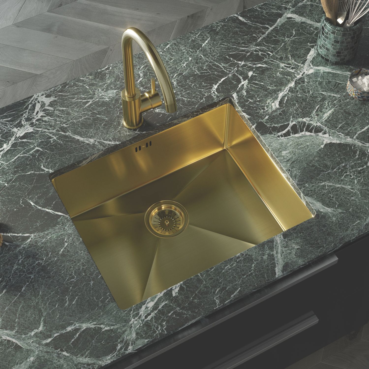 ETAL Elite 1 Bowl Stainless Steel Inset / Undermount Kitchen Sink Brushed Brass 540mm x 205mm (870JL)