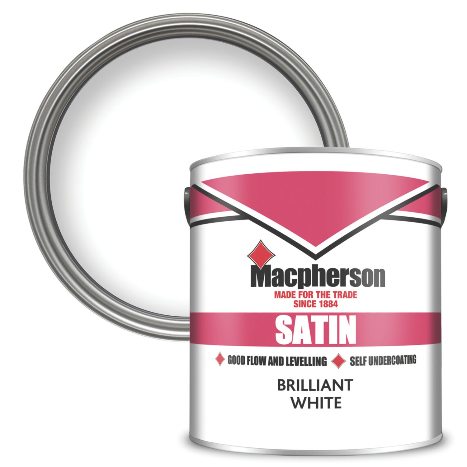 Macpherson 2.5Ltr Brilliant White Satin Solvent-Based Trim Paint (870TA)
