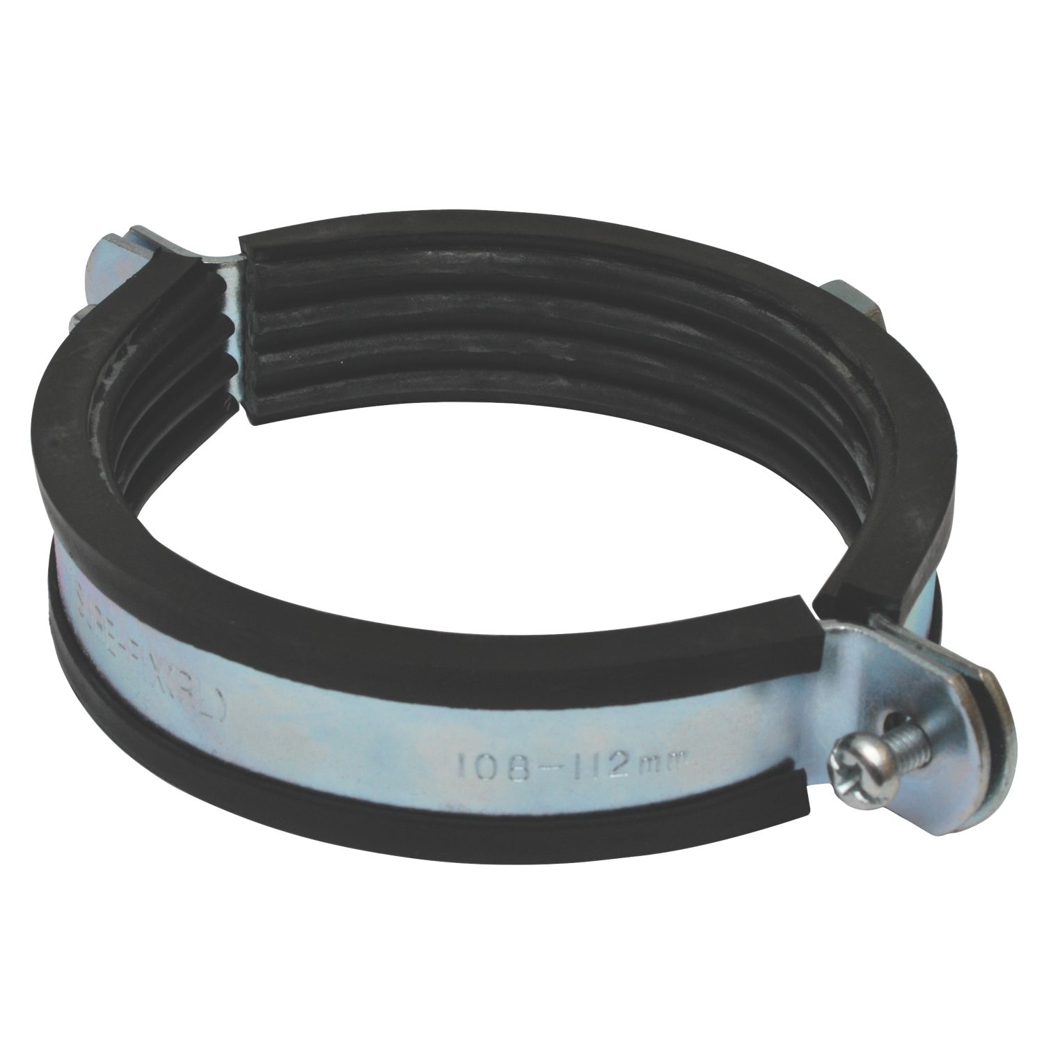 Tesla 109-112mm Rubber-Lined Pipe Clips Black/Steel 2 Pack (8721V)