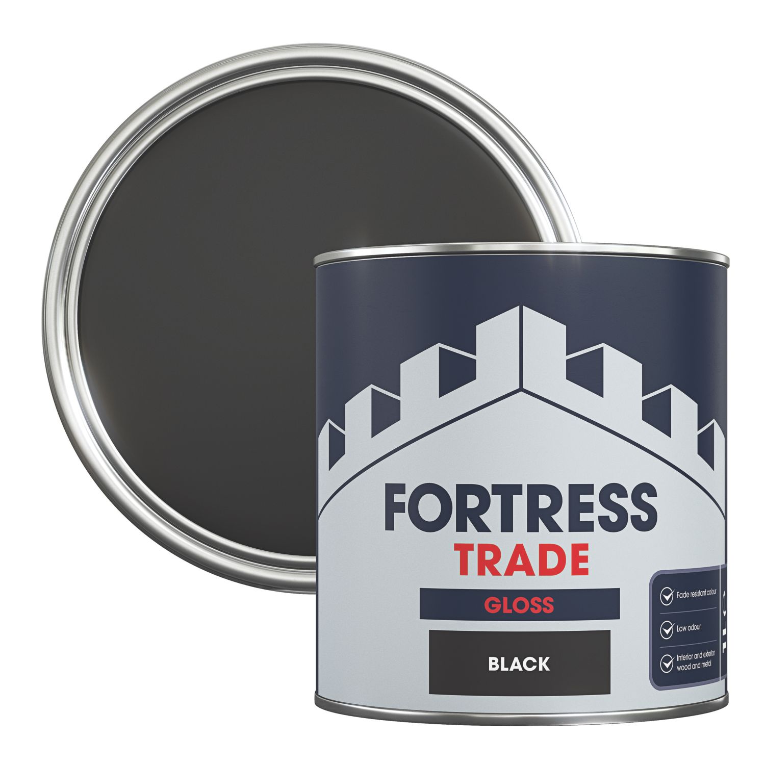 Fortress Trade 1Ltr Black Gloss Water-Based Trim Paint (873JM)