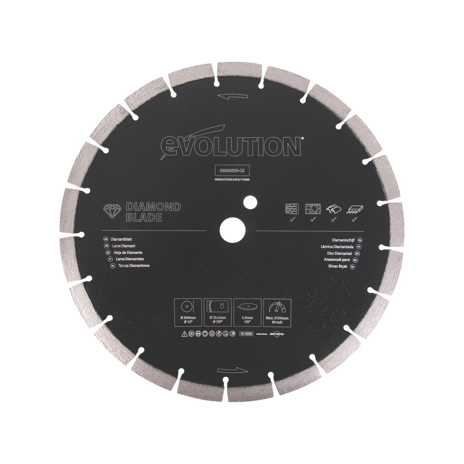 Evolution D300SEG-CS Masonry Segmented Diamond Blade 300mm x 22.2mm (874RG)
