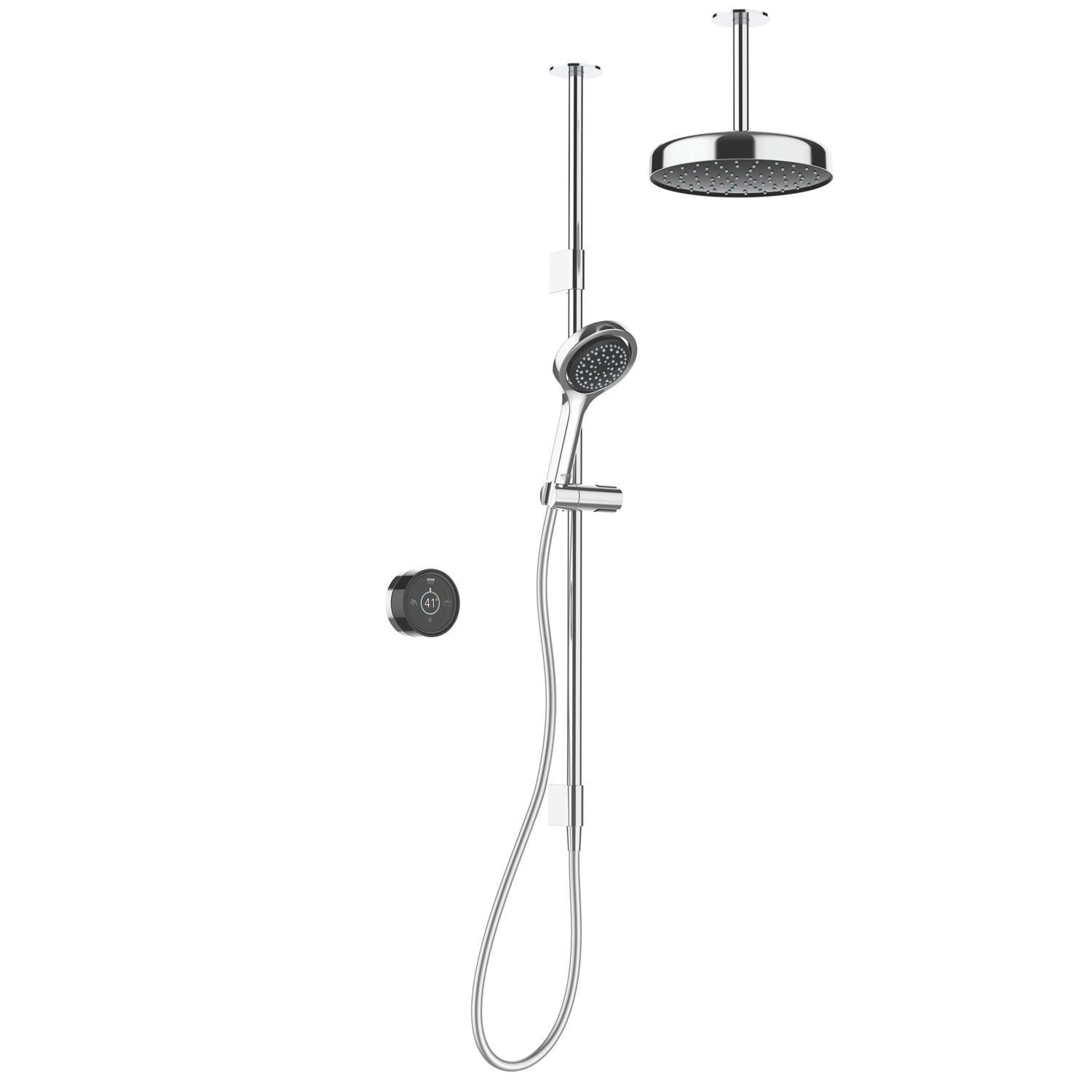 Mira Platinum Gravity-Pumped Ceiling-Fed Black/Chrome Thermostatic Wireless Dual Outlet Digital Mixer Shower (877PC)