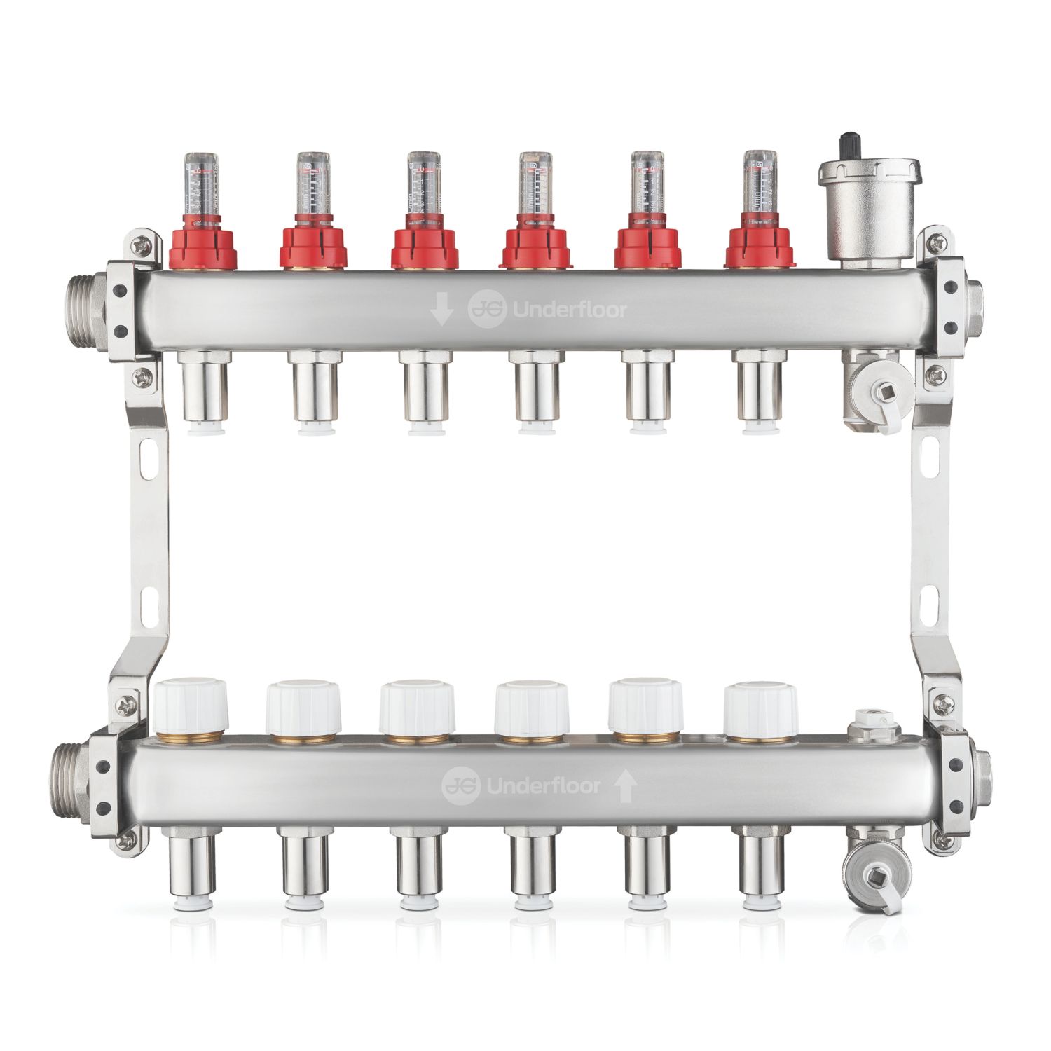 JG Underfloor 6 Port LowFit Heating Manifold Brushed Steel (877TY)
