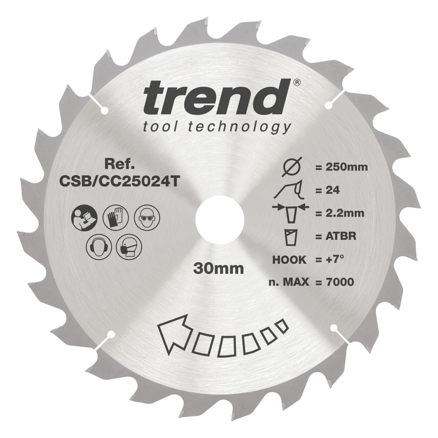 Trend CSB/CC25024T Wood Crosscut Circular Saw Blade 250mm x 30mm 24T (877XG)