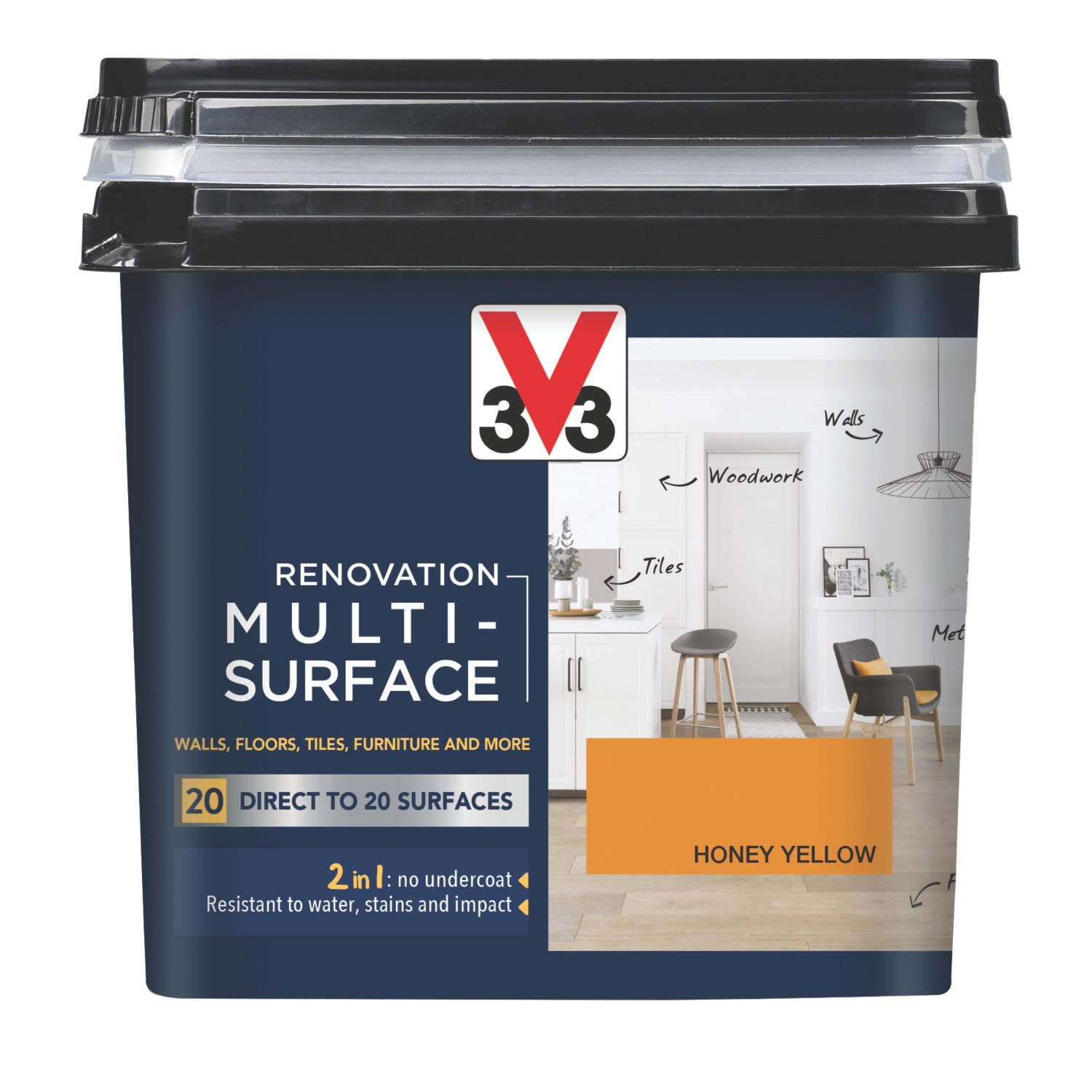 V33 750ml Honey Yellow Satin Acrylic Multi Surface Paint (878FW)