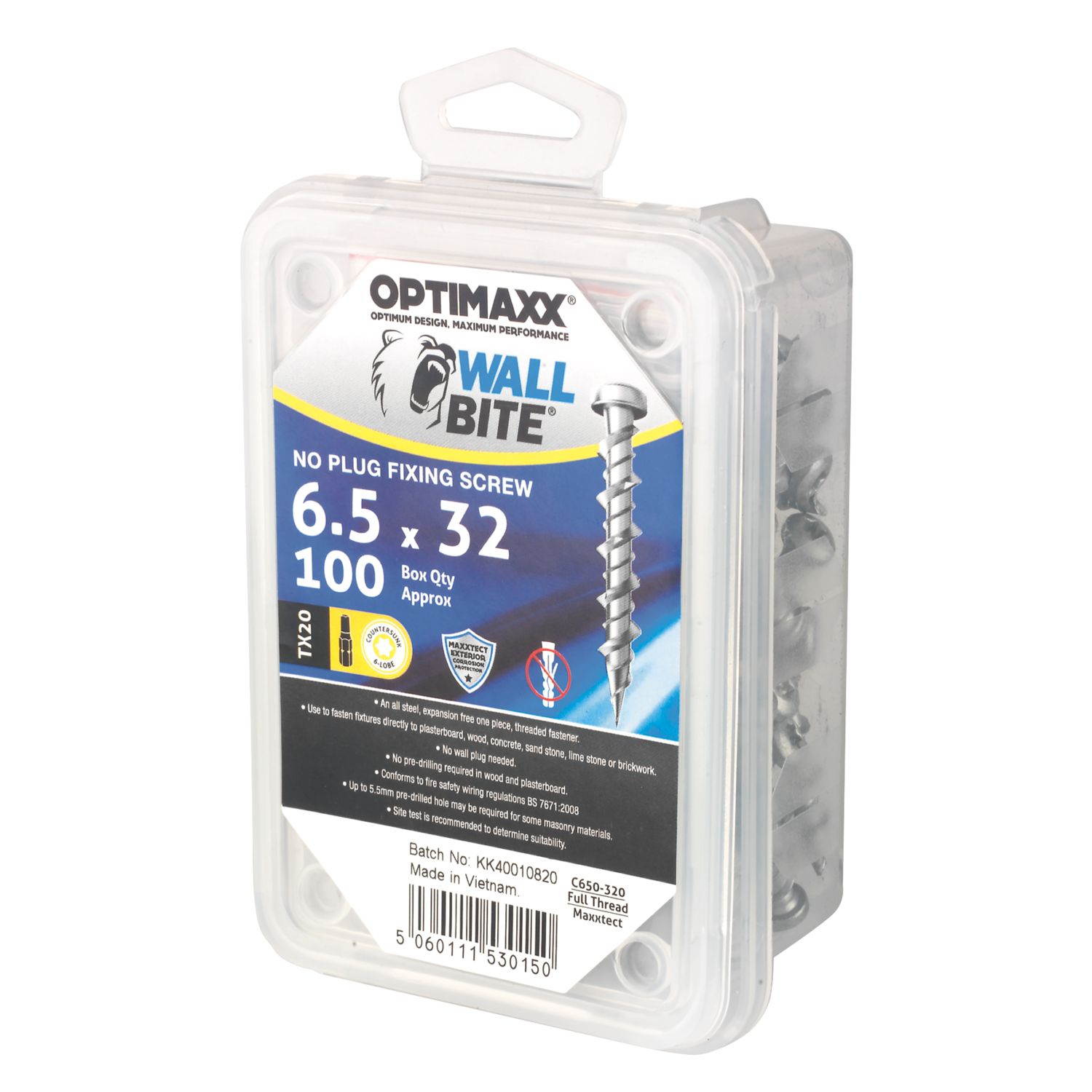 Optimaxx TX Raised Self Tapping Masonry Screws 6.5mm x 32mm 100 Pack (880TY)
