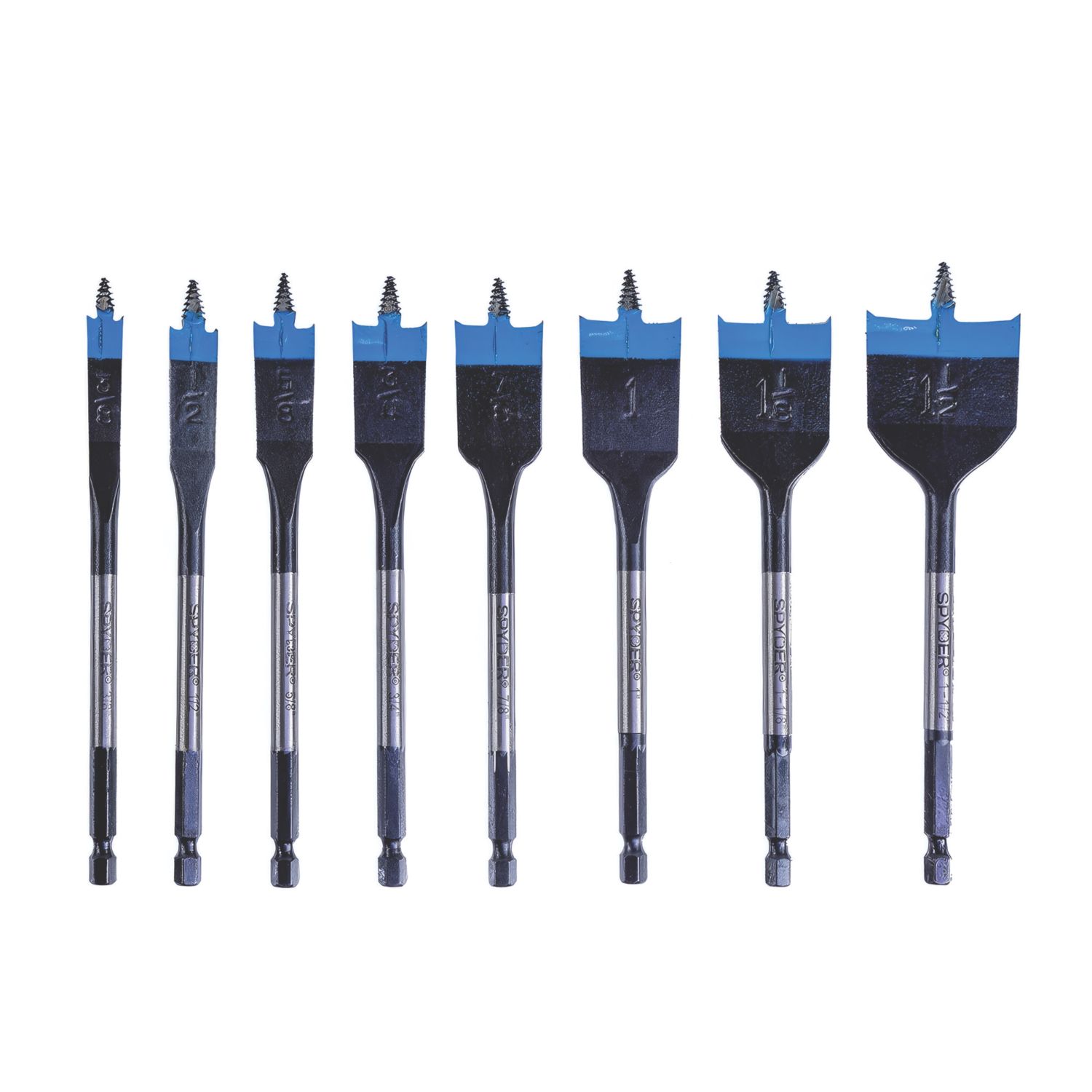 Spyder Stinger Hex Shank Flat Wood Spade Bit Set 8 Pieces (881CX)