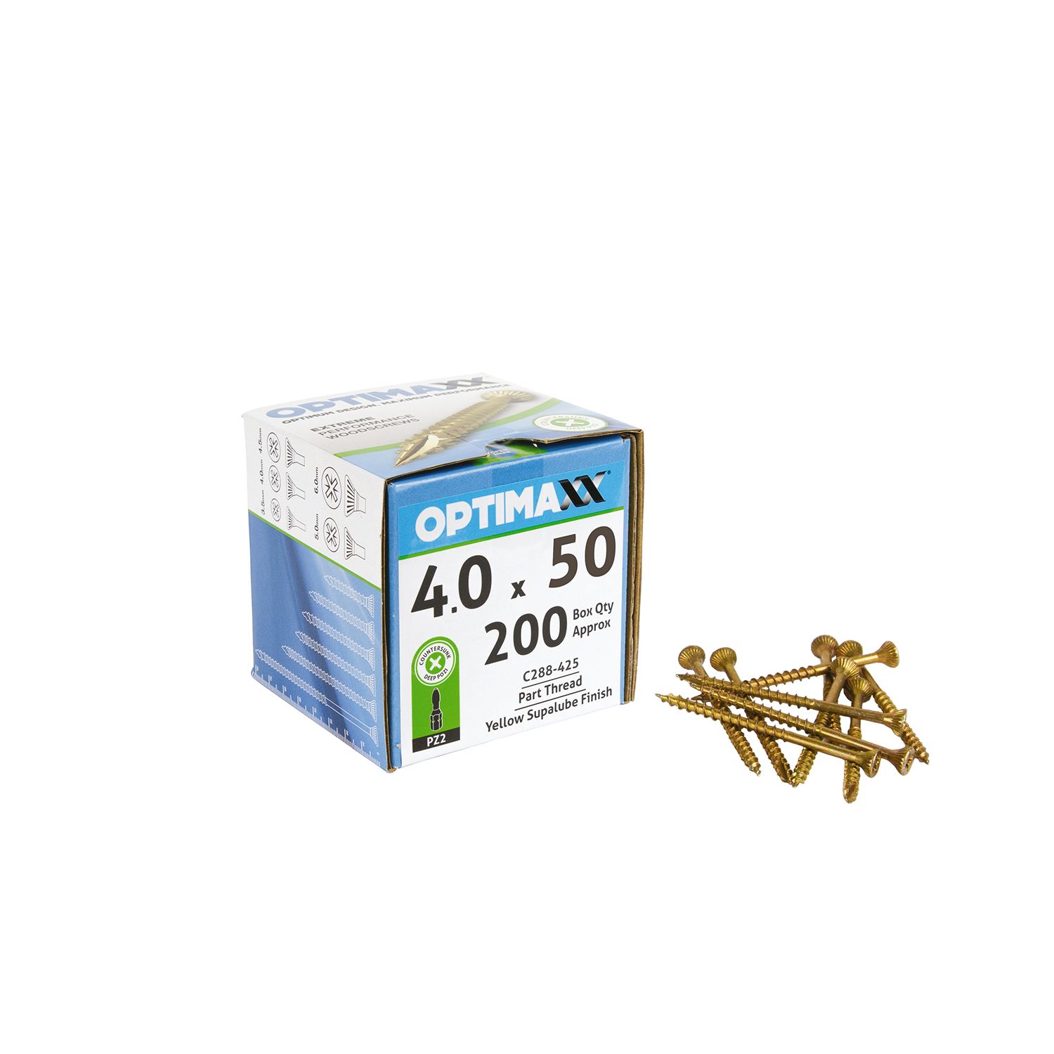 Optimaxx PZ Countersunk Wood Screws 4mm x 50mm 200 Pack (882TY)