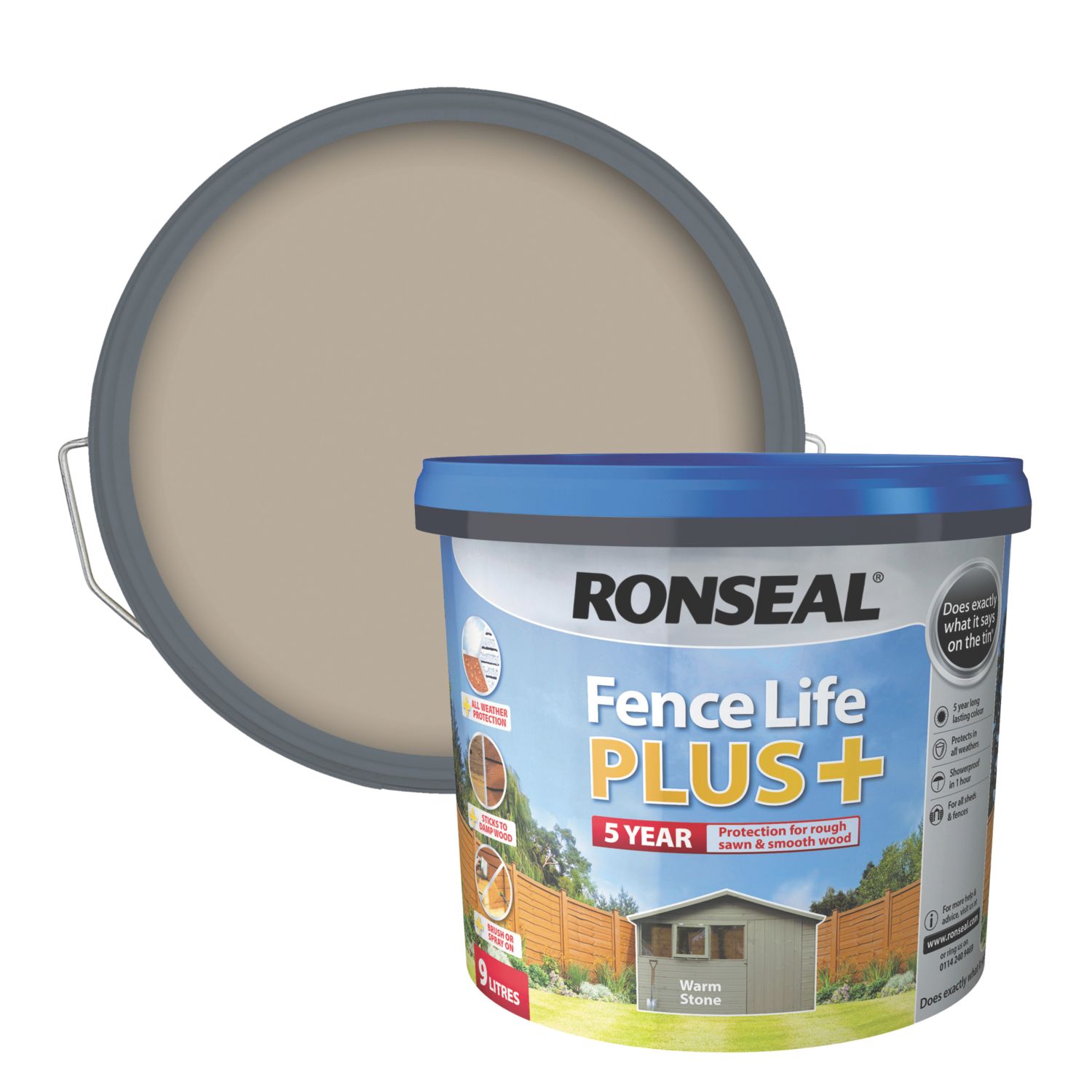 Ronseal Fence Life Plus 9Ltr Warm Stone Shed & Fence Paint (883EG)