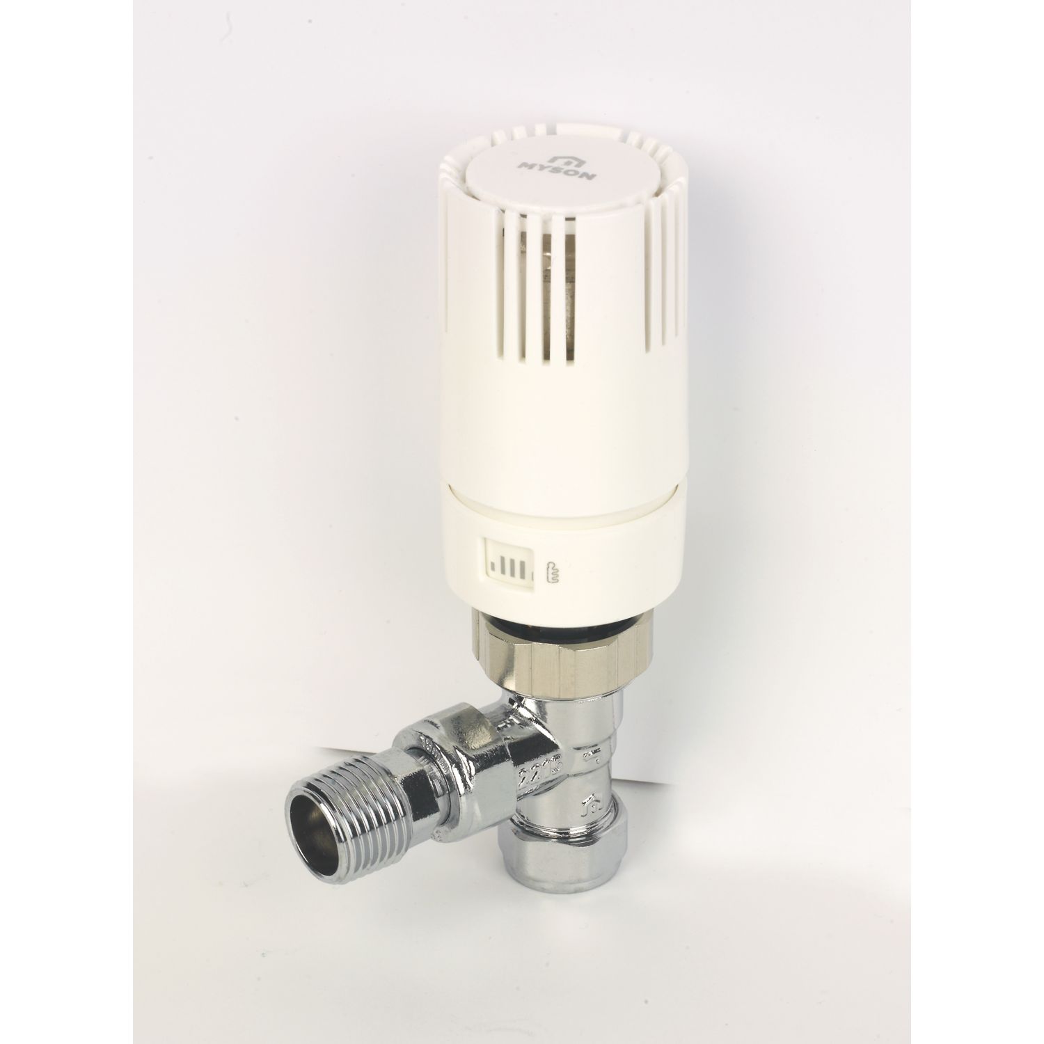 Myson TRV215AC 15mm x 1/2" Chrome/White Angled Standard Thermostatic Radiator Valve Head & Body (884PX)