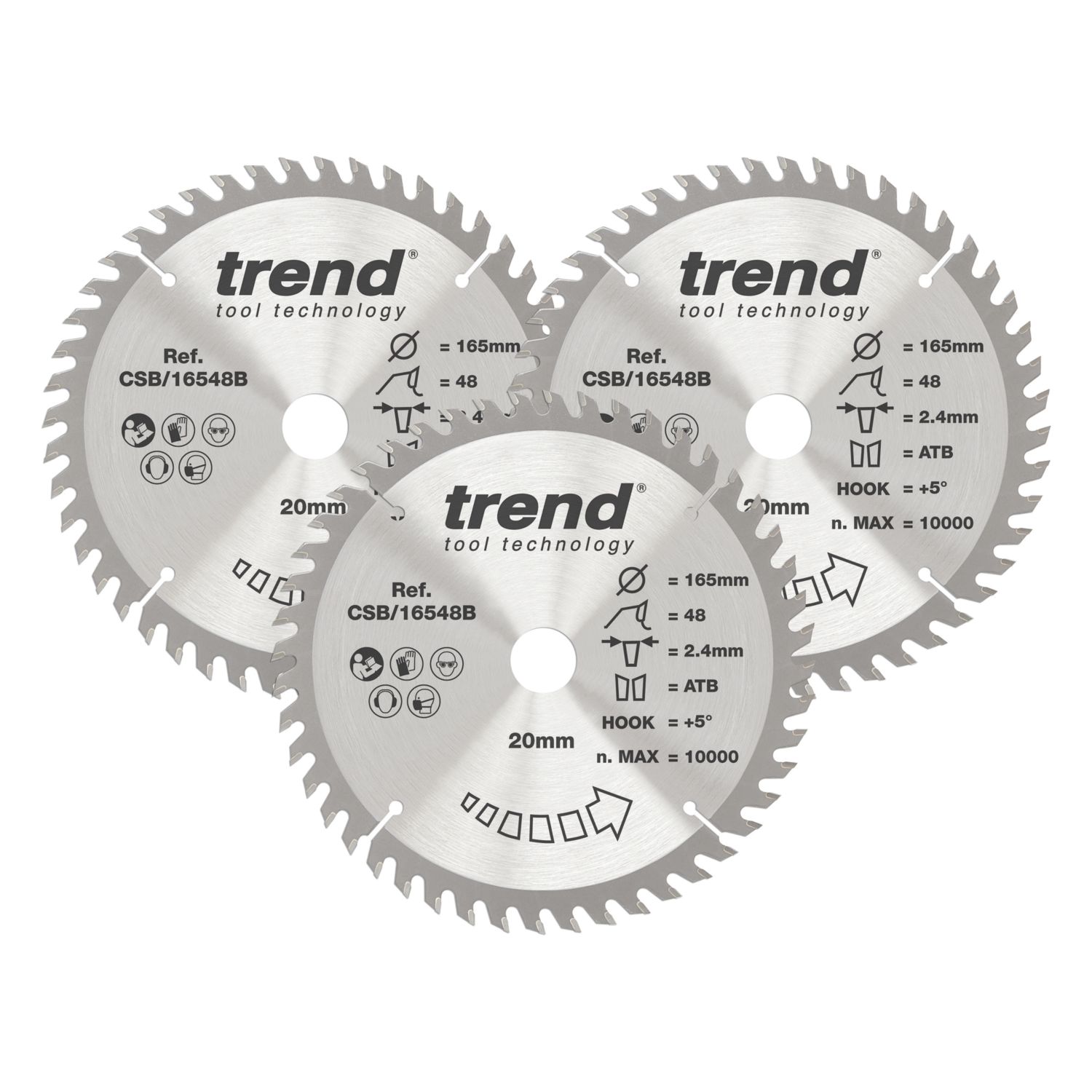 Trend CSB/165/3PK/A Wood TCT Circular Saw Blades 165mm x 20mm 48T 3 Pack (885HT)