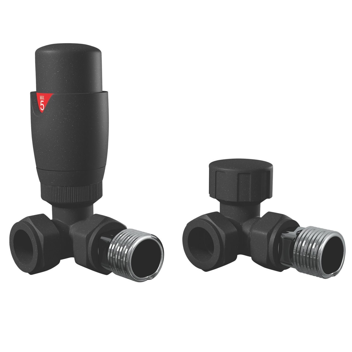 Cassellie Danva 15mm x 1/2" Anthracite Angled & L/S Modern Thermostatic Radiator Valve & Lockshield (886GX)