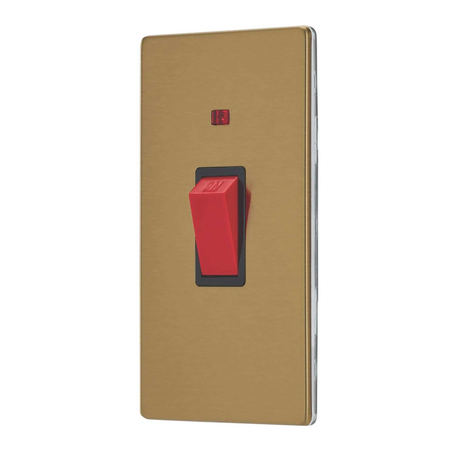 Contactum Lyric 45A 1-Gang DP Control Switch Brushed Brass with Neon with Black Inserts (886RP)