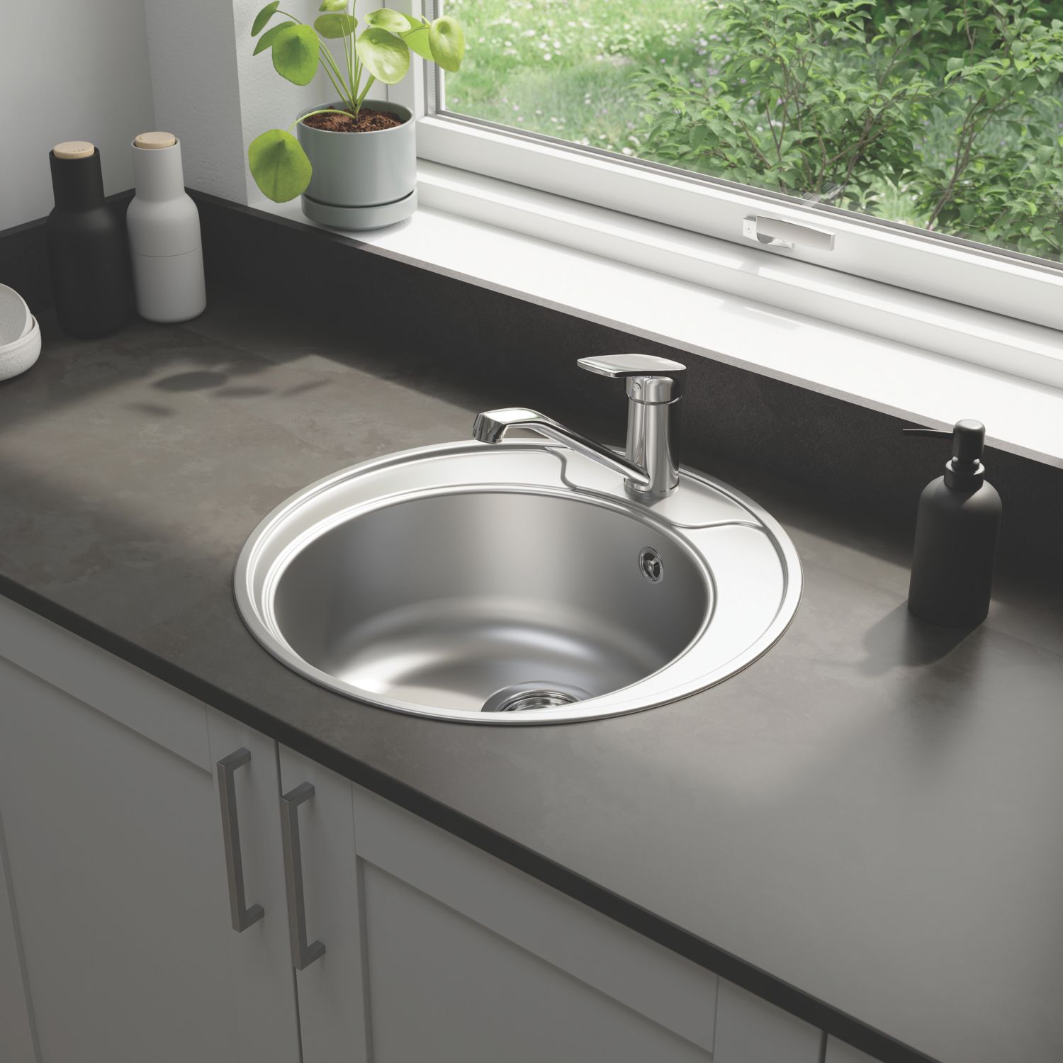Quimby 1 Bowl Satin Stainless Steel Sink 490mm x 490mm (887AH)