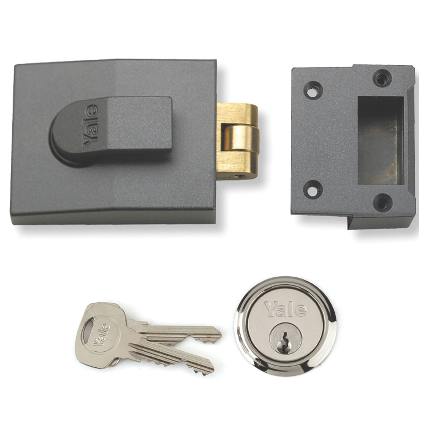 Yale 81 Roller Bolt Nightlatch Dark Metal Grey / Satin Chrome 60mm Backset (887YW)