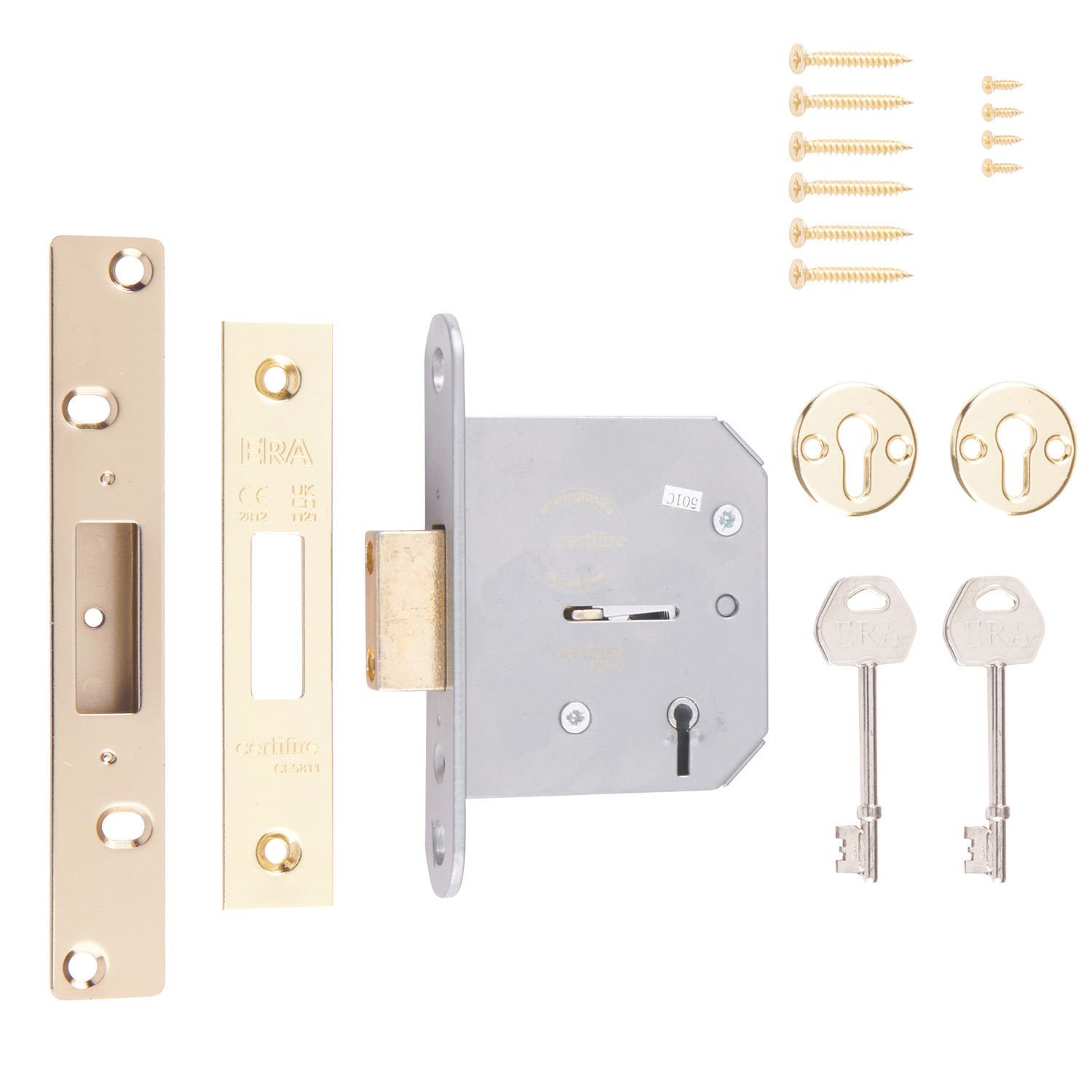 ERA 5 Lever Brass Mortice Deadlock 76mm Case - 56mm Backset (88893)