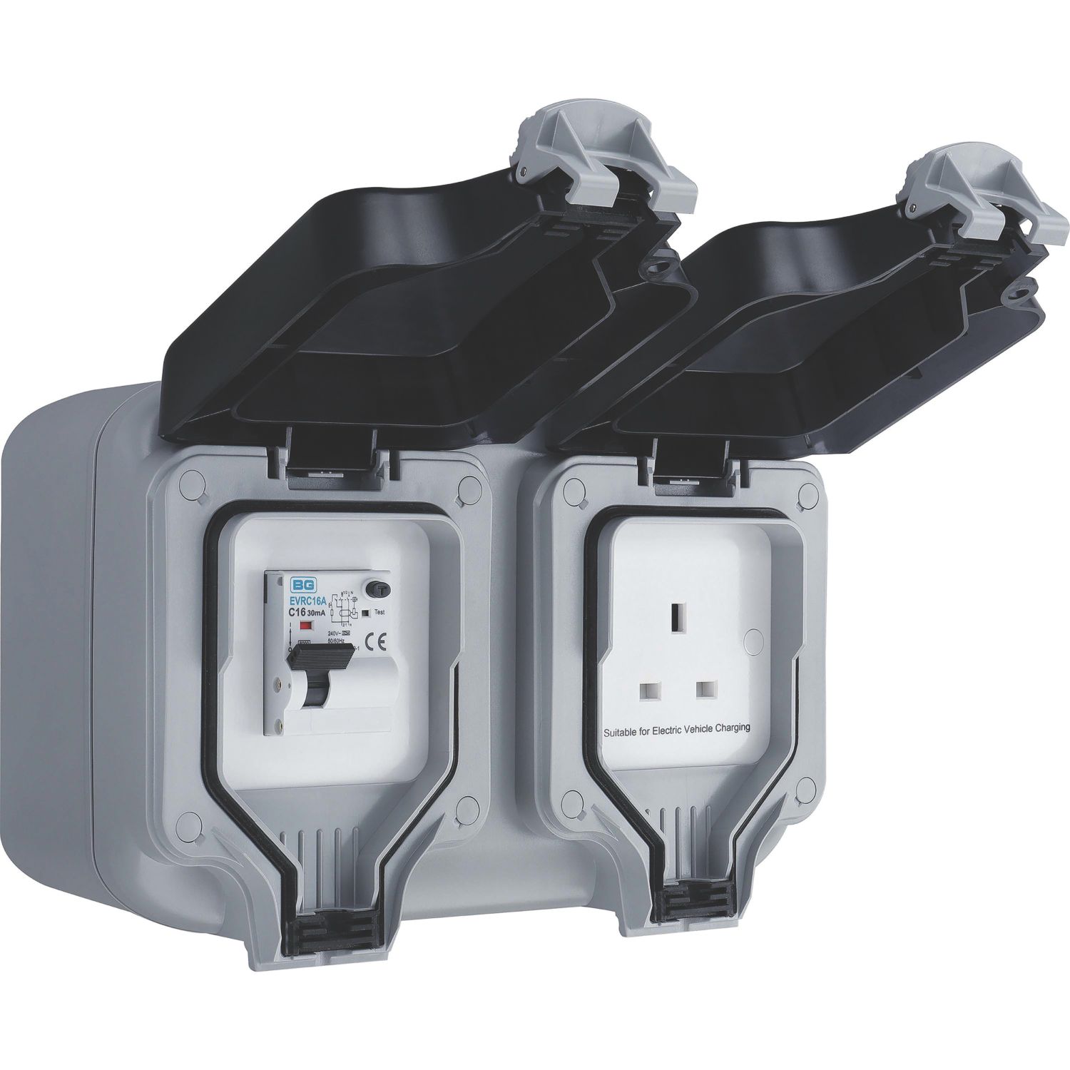 Masterplug IP66 13A 1-Gang Weatherproof Outdoor Unswitched Active Plug Socket With RCBO (889RG)