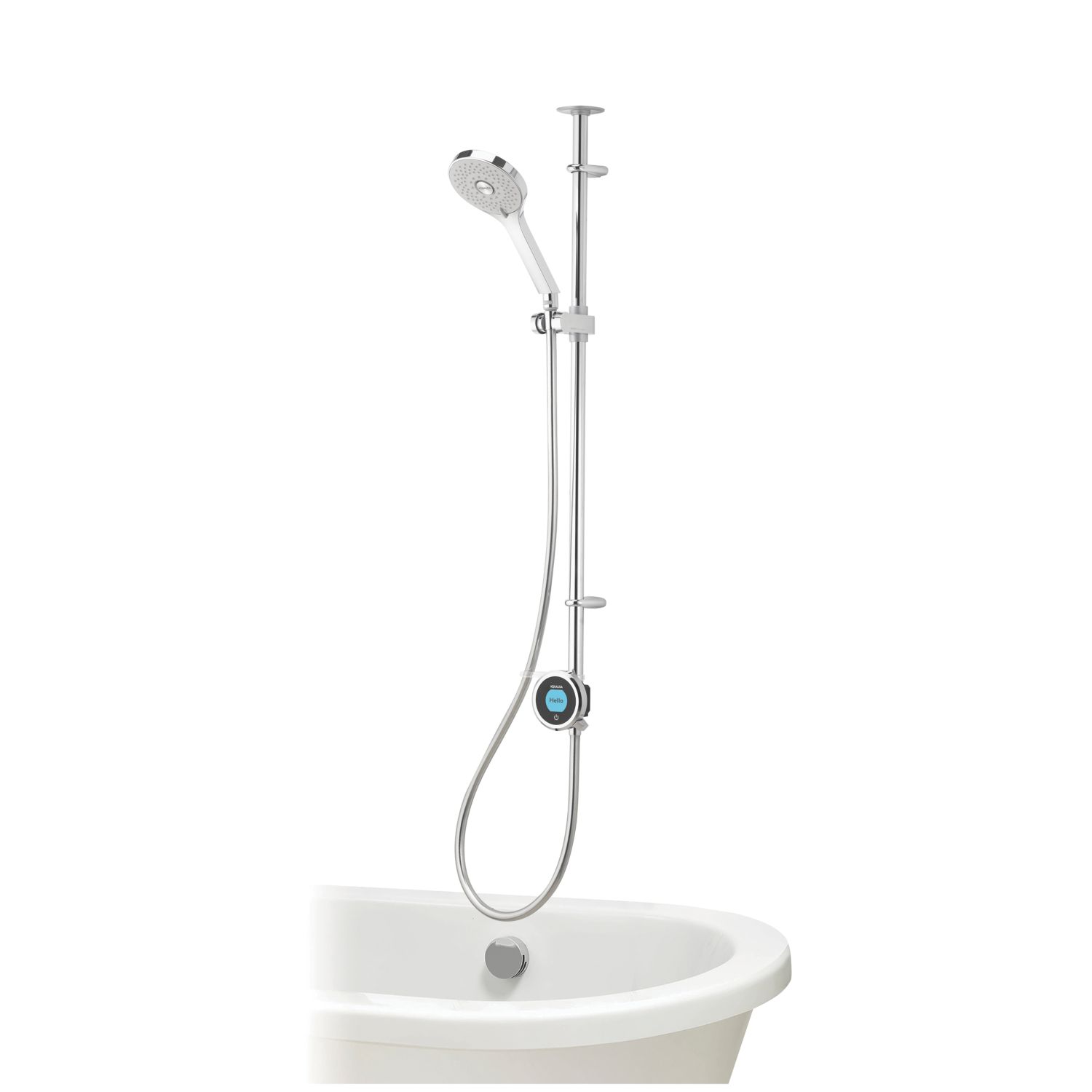 Aqualisa Optic Q Gravity-Pumped Ceiling-Fed Chrome Thermostatic Dual Outlet Exposed Smart Shower with Adjustable Head & Bath Overflow Filler (891AJ)