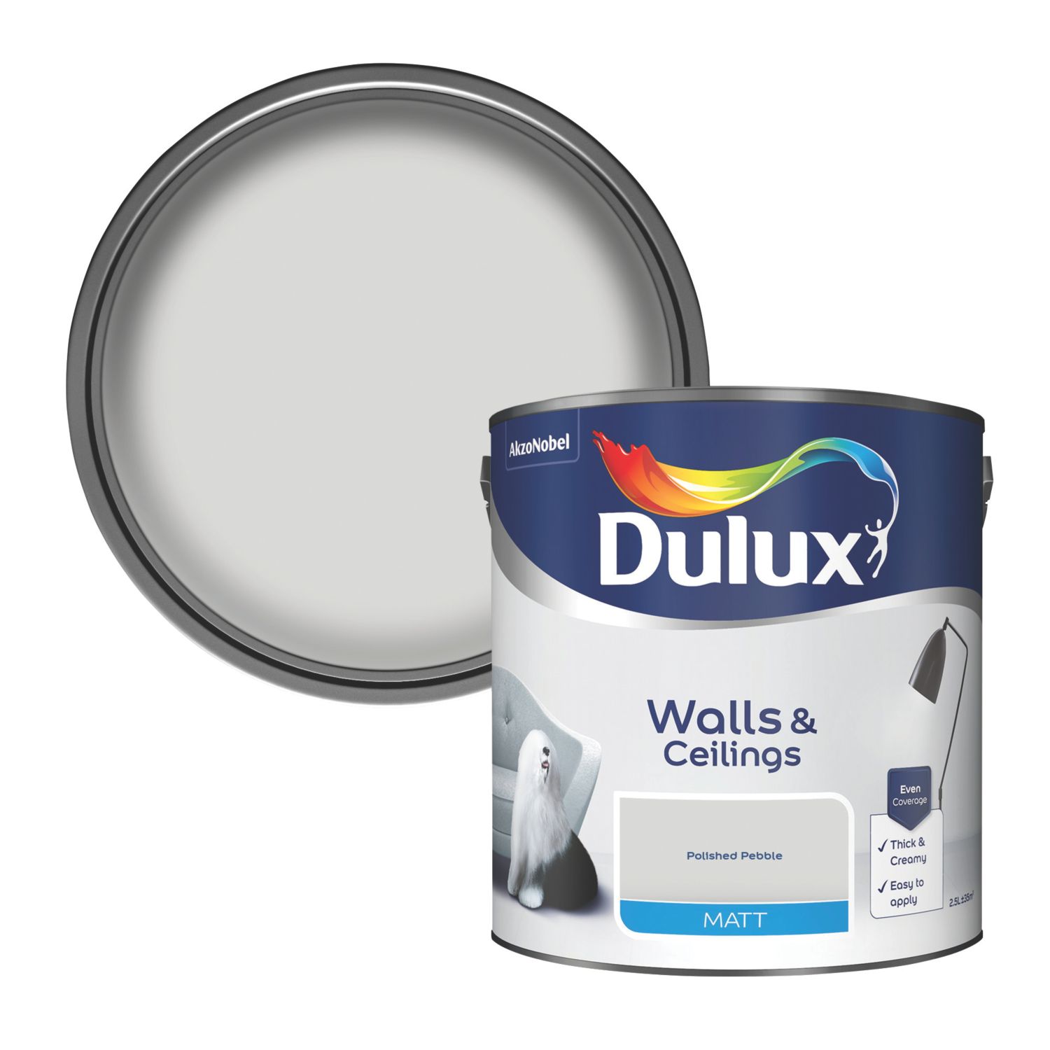 Dulux 2.5Ltr Polished Pebble Matt Emulsion Paint (89209)